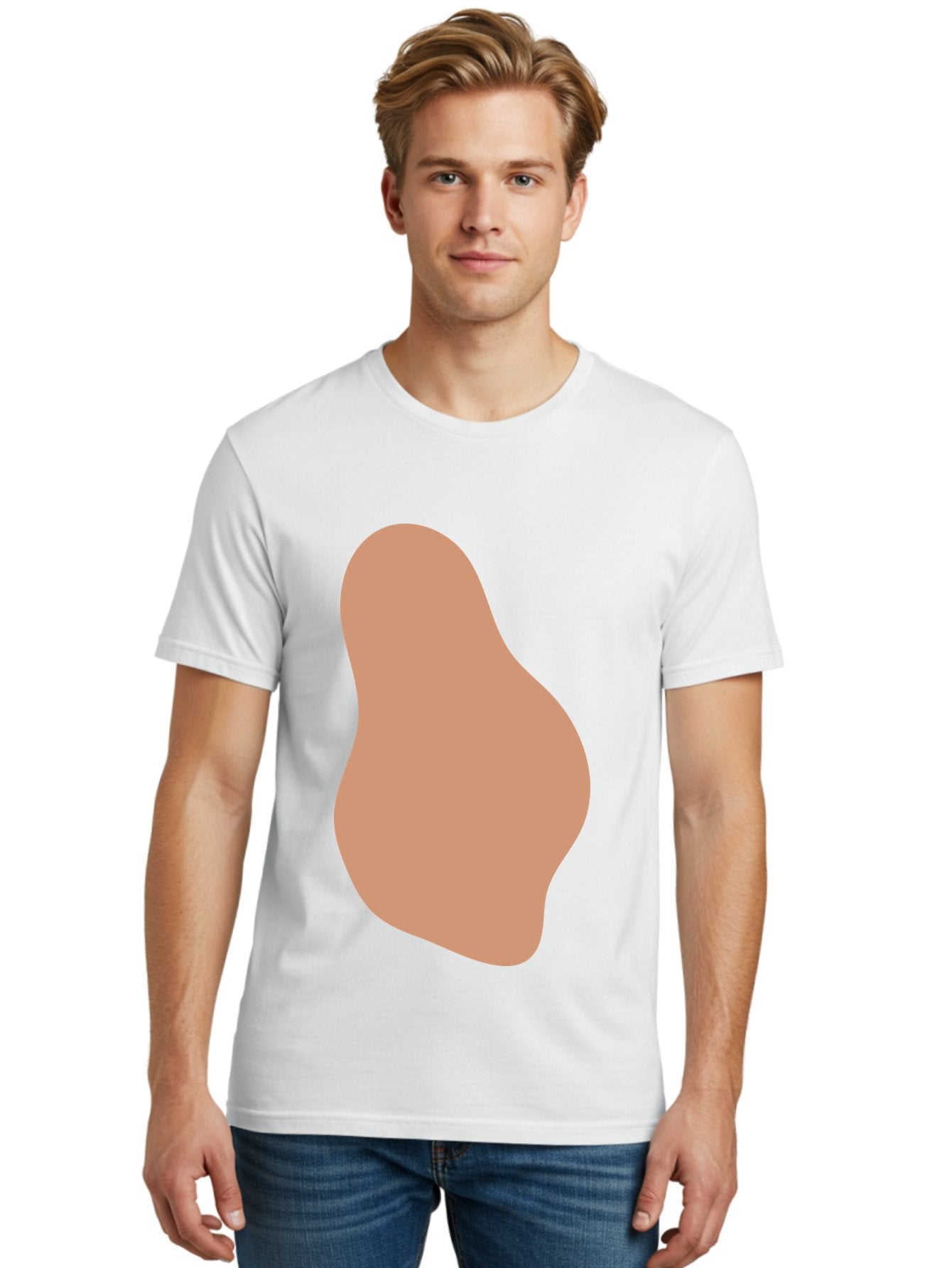 Peanut Men'S Graphic Tee, 100% Cotton, Comfortable Casual Summer Wear, Machine Washable, Peanut Shaped Object, Light Brown Color, Irregular Shape, Abstract Design, Simple Graphic, Minimalist Art Aae041 28