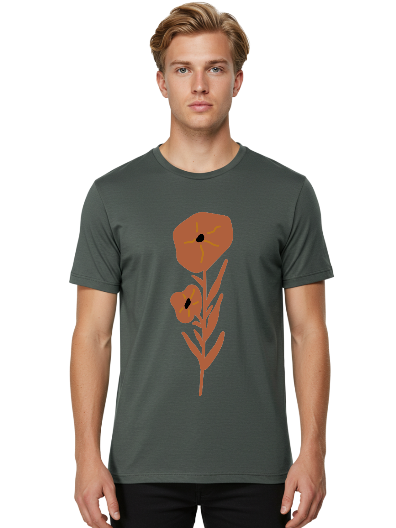 Poppies Men'S Graphic Tee, 100% Cotton, Comfortable Casual Summer Wear, Machine Washable, Red Poppy Flowers, Simple Illustration, Minimalist Design, Poppy Plant, Red Flowers, Stylized Artwork, Floral Motif, Elegant Simplicity Aae044 22