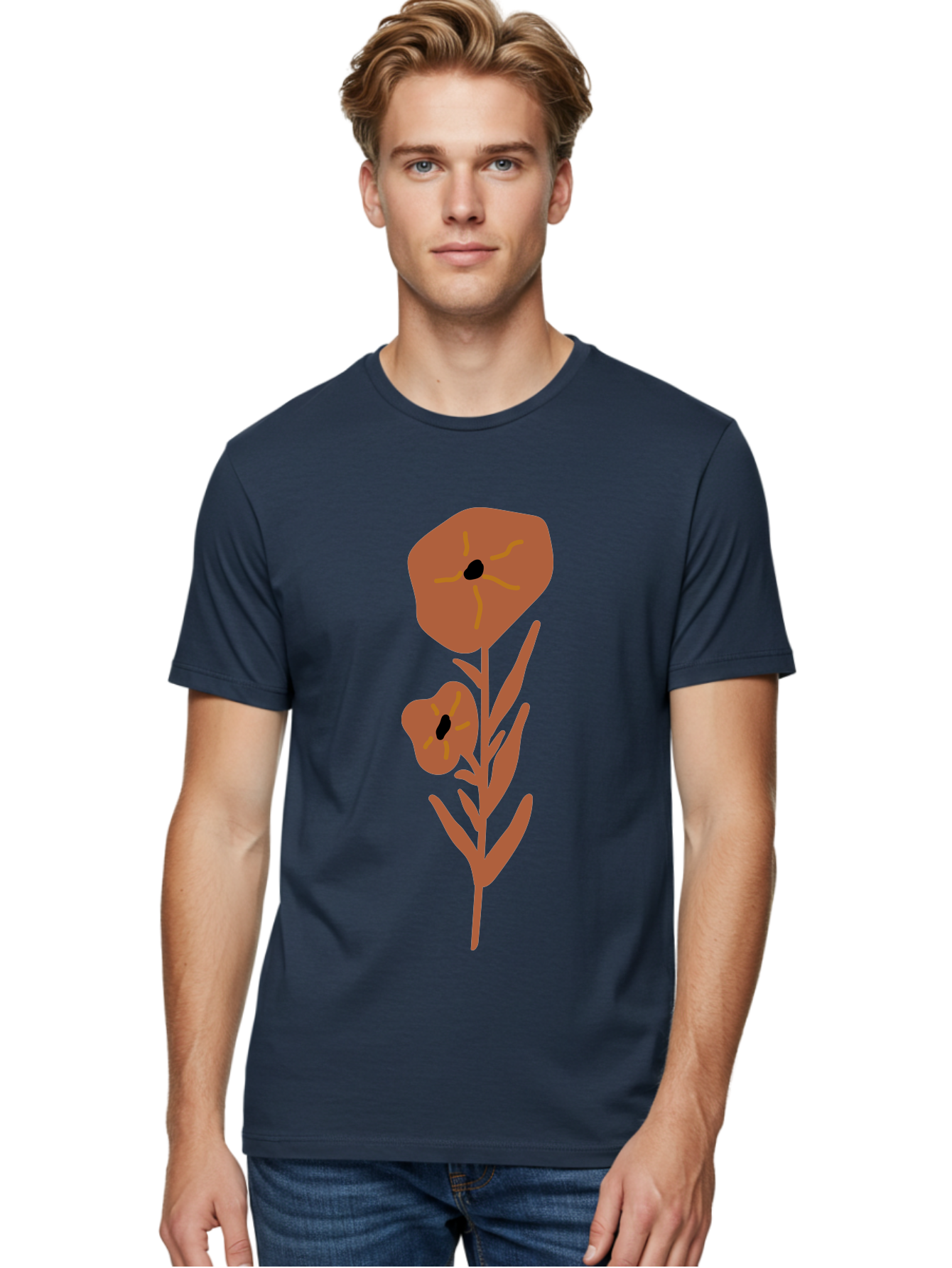 Poppies Men'S Graphic Tee, 100% Cotton, Comfortable Casual Summer Wear, Machine Washable, Red Poppy Flowers, Simple Illustration, Minimalist Design, Poppy Plant, Red Flowers, Stylized Artwork, Floral Motif, Elegant Simplicity Aae044 24
