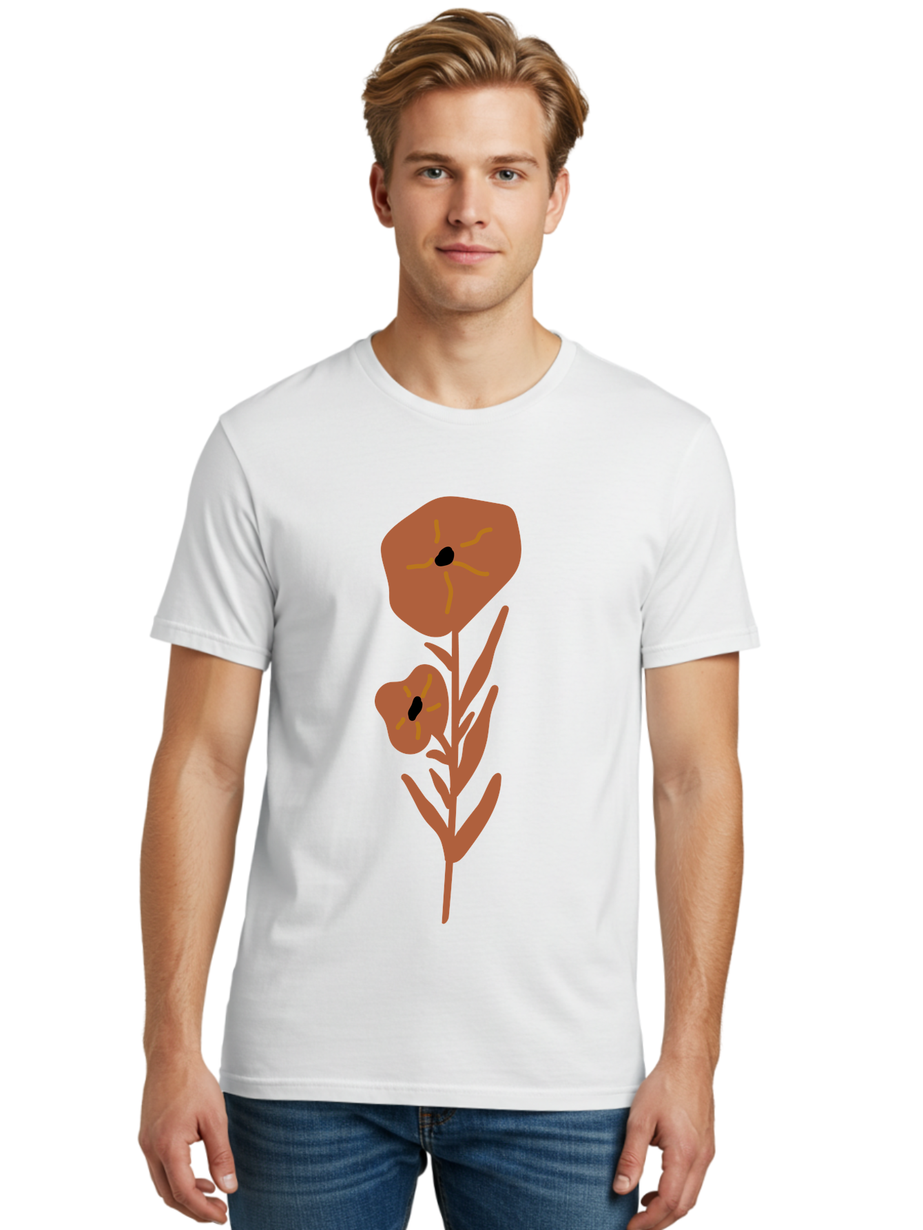 Poppies Men'S Graphic Tee, 100% Cotton, Comfortable Casual Summer Wear, Machine Washable, Red Poppy Flowers, Simple Illustration, Minimalist Design, Poppy Plant, Red Flowers, Stylized Artwork, Floral Motif, Elegant Simplicity Aae044 6