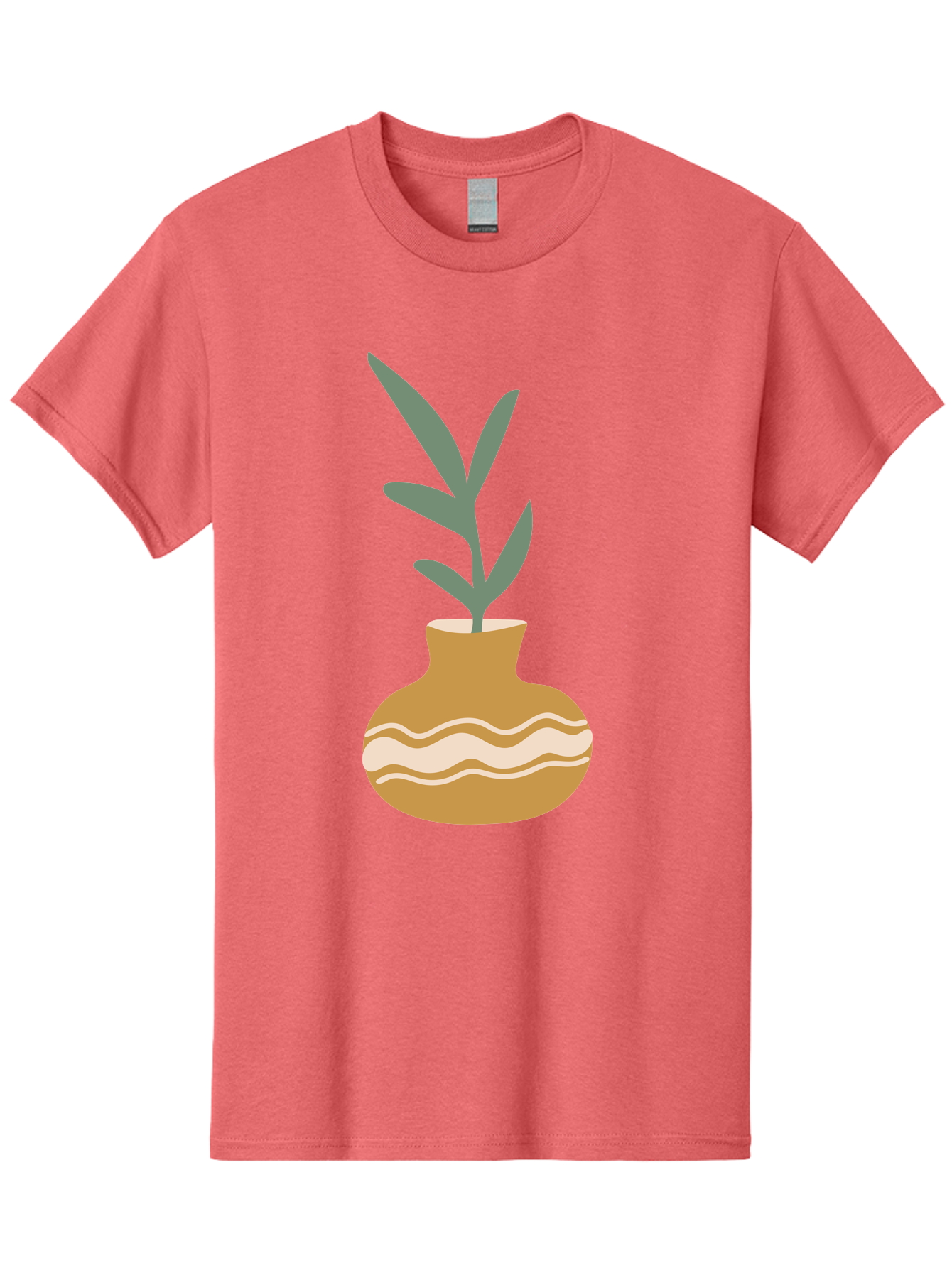 Pot-With-Plant Men'S Graphic Tee, 100% Cotton, Comfortable Casual Summer Wear, Machine Washable, Tan Pot, Wavy Lines, White Accents, Leaves, Plant, Ceramic, Earthy Tones, Simple Design, Botanical Illustration Aae045 29