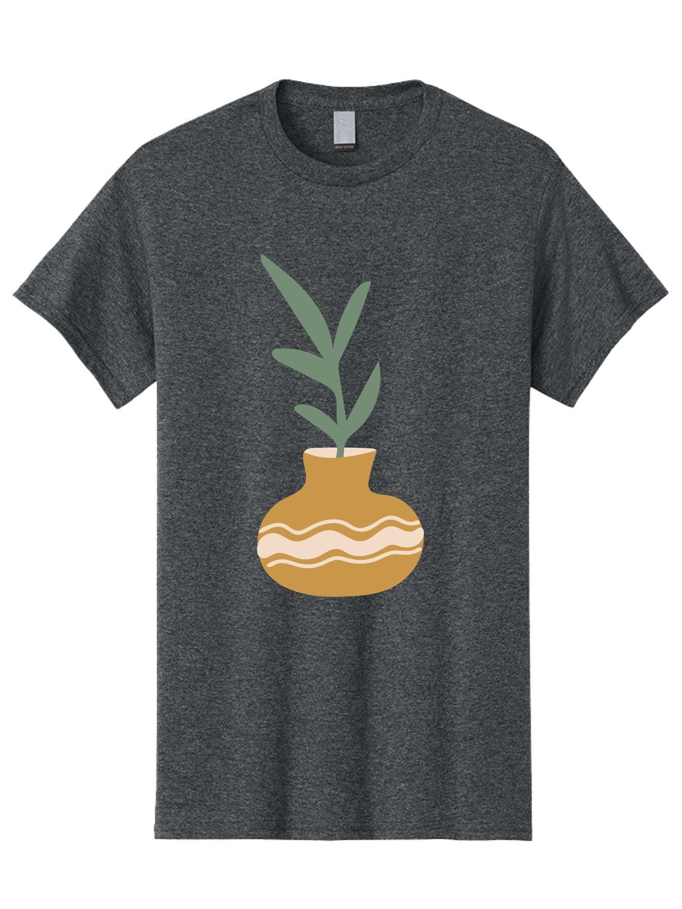 Pot-With-Plant Men'S Graphic Tee, 100% Cotton, Comfortable Casual Summer Wear, Machine Washable, Tan Pot, Wavy Lines, White Accents, Leaves, Plant, Ceramic, Earthy Tones, Simple Design, Botanical Illustration Aae045 6