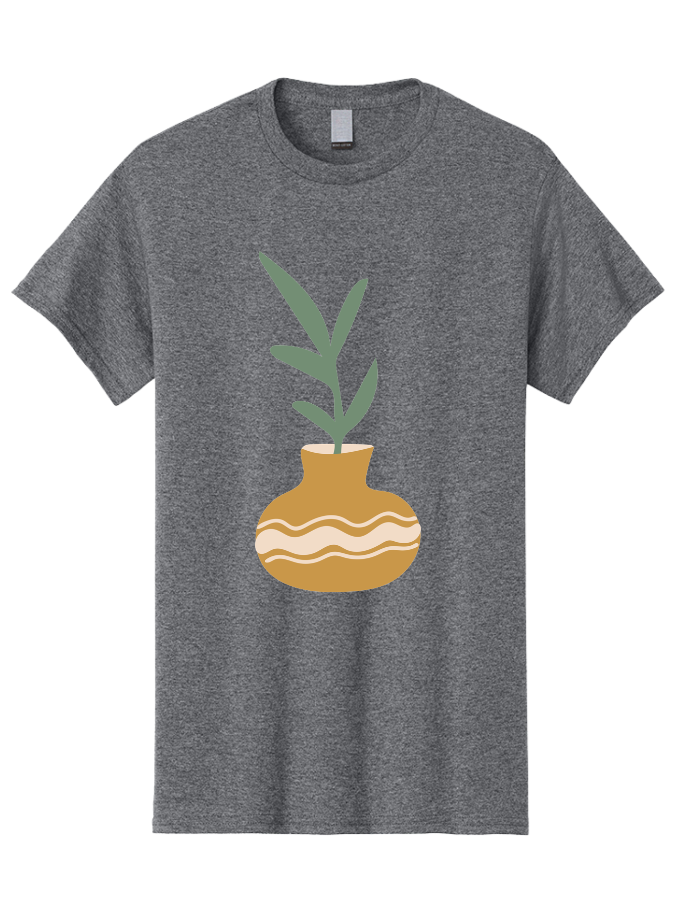 Pot-With-Plant Men'S Graphic Tee, 100% Cotton, Comfortable Casual Summer Wear, Machine Washable, Tan Pot, Wavy Lines, White Accents, Leaves, Plant, Ceramic, Earthy Tones, Simple Design, Botanical Illustration Aae045 21