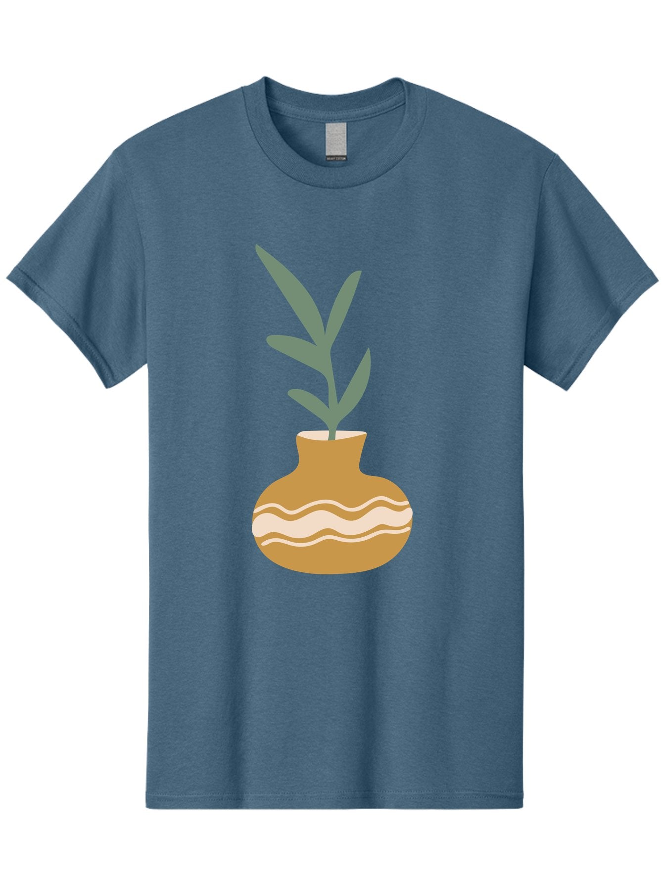 Pot-With-Plant Men'S Graphic Tee, 100% Cotton, Comfortable Casual Summer Wear, Machine Washable, Tan Pot, Wavy Lines, White Accents, Leaves, Plant, Ceramic, Earthy Tones, Simple Design, Botanical Illustration Aae045 8