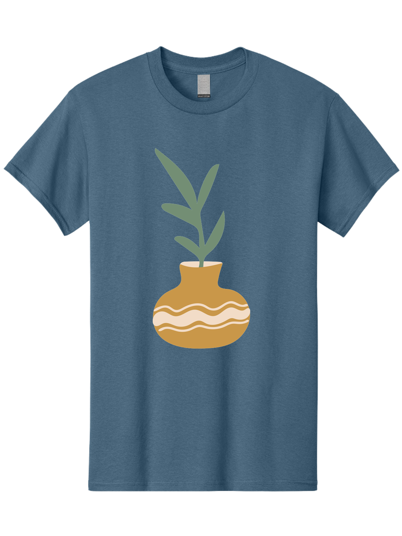 Pot-With-Plant Men'S Graphic Tee, 100% Cotton, Comfortable Casual Summer Wear, Machine Washable, Tan Pot, Wavy Lines, White Accents, Leaves, Plant, Ceramic, Earthy Tones, Simple Design, Botanical Illustration Aae045 11