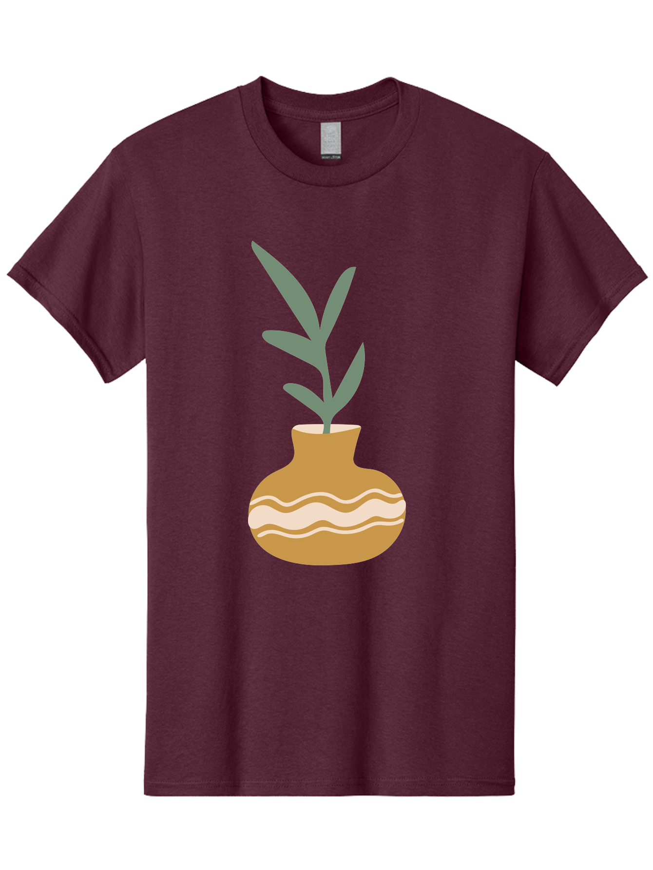 Pot-With-Plant Men'S Graphic Tee, 100% Cotton, Comfortable Casual Summer Wear, Machine Washable, Tan Pot, Wavy Lines, White Accents, Leaves, Plant, Ceramic, Earthy Tones, Simple Design, Botanical Illustration Aae045 17