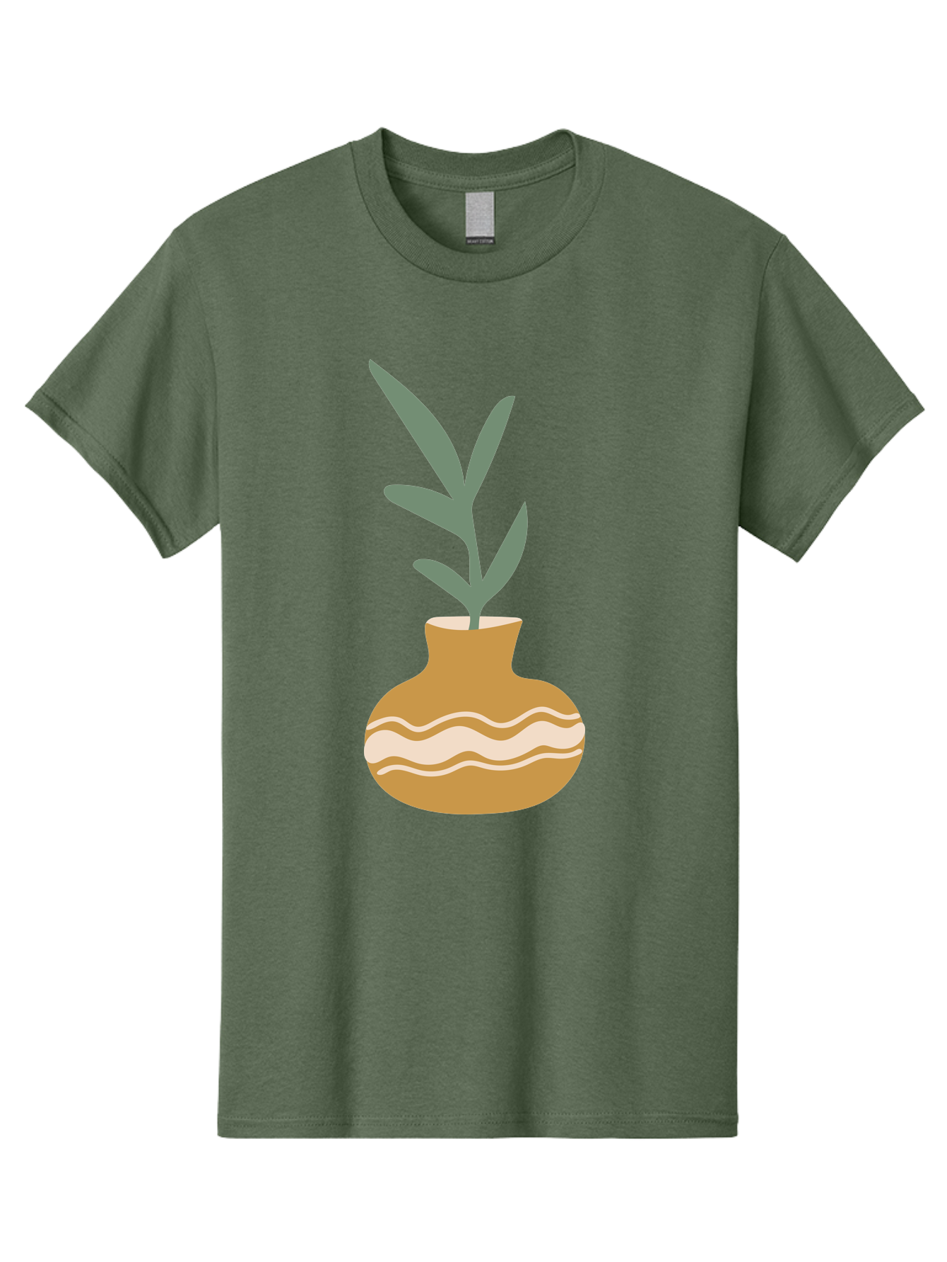 Pot-With-Plant Men'S Graphic Tee, 100% Cotton, Comfortable Casual Summer Wear, Machine Washable, Tan Pot, Wavy Lines, White Accents, Leaves, Plant, Ceramic, Earthy Tones, Simple Design, Botanical Illustration Aae045 7
