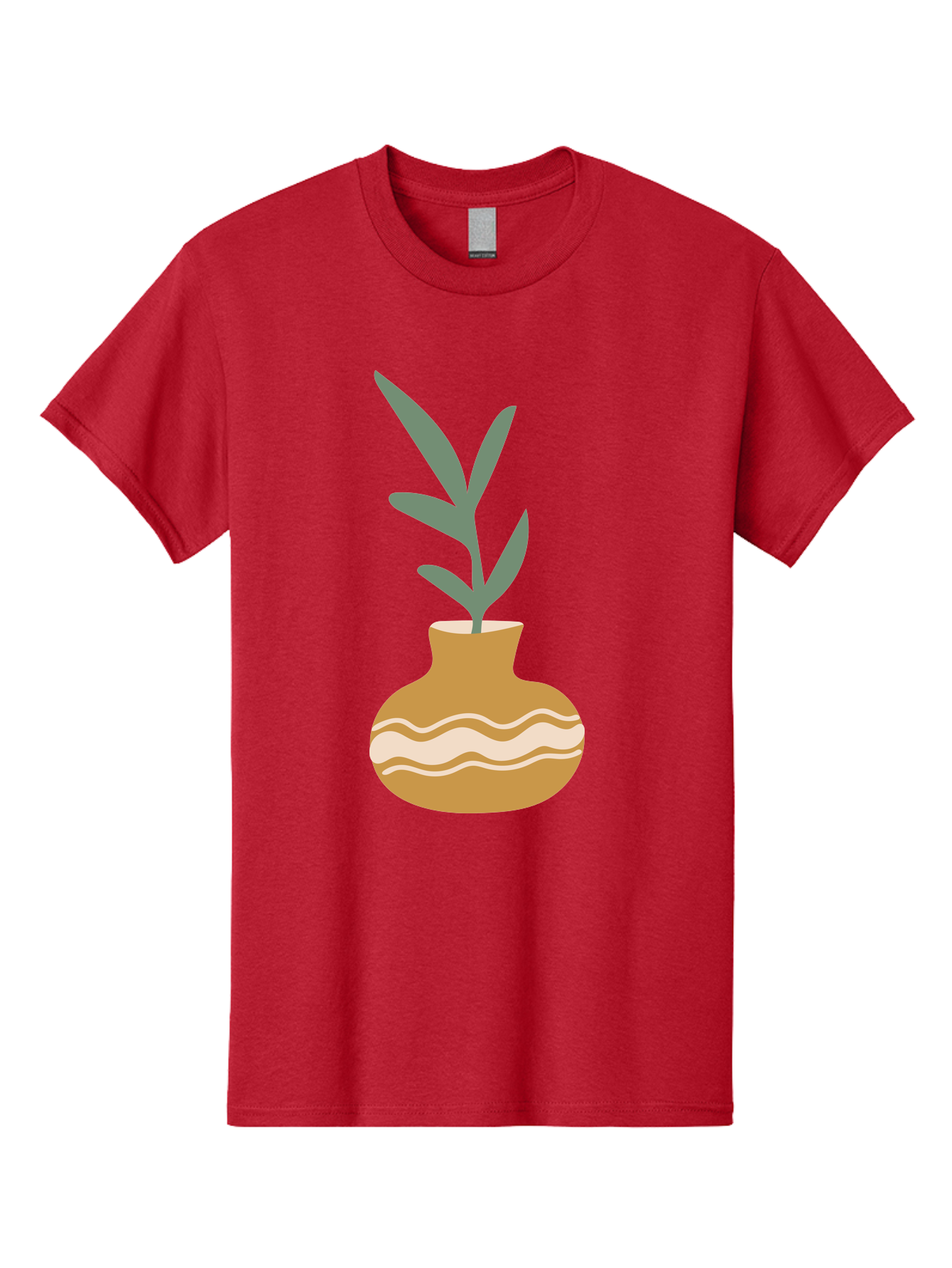 Pot-With-Plant Men'S Graphic Tee, 100% Cotton, Comfortable Casual Summer Wear, Machine Washable, Tan Pot, Wavy Lines, White Accents, Leaves, Plant, Ceramic, Earthy Tones, Simple Design, Botanical Illustration Aae045 9