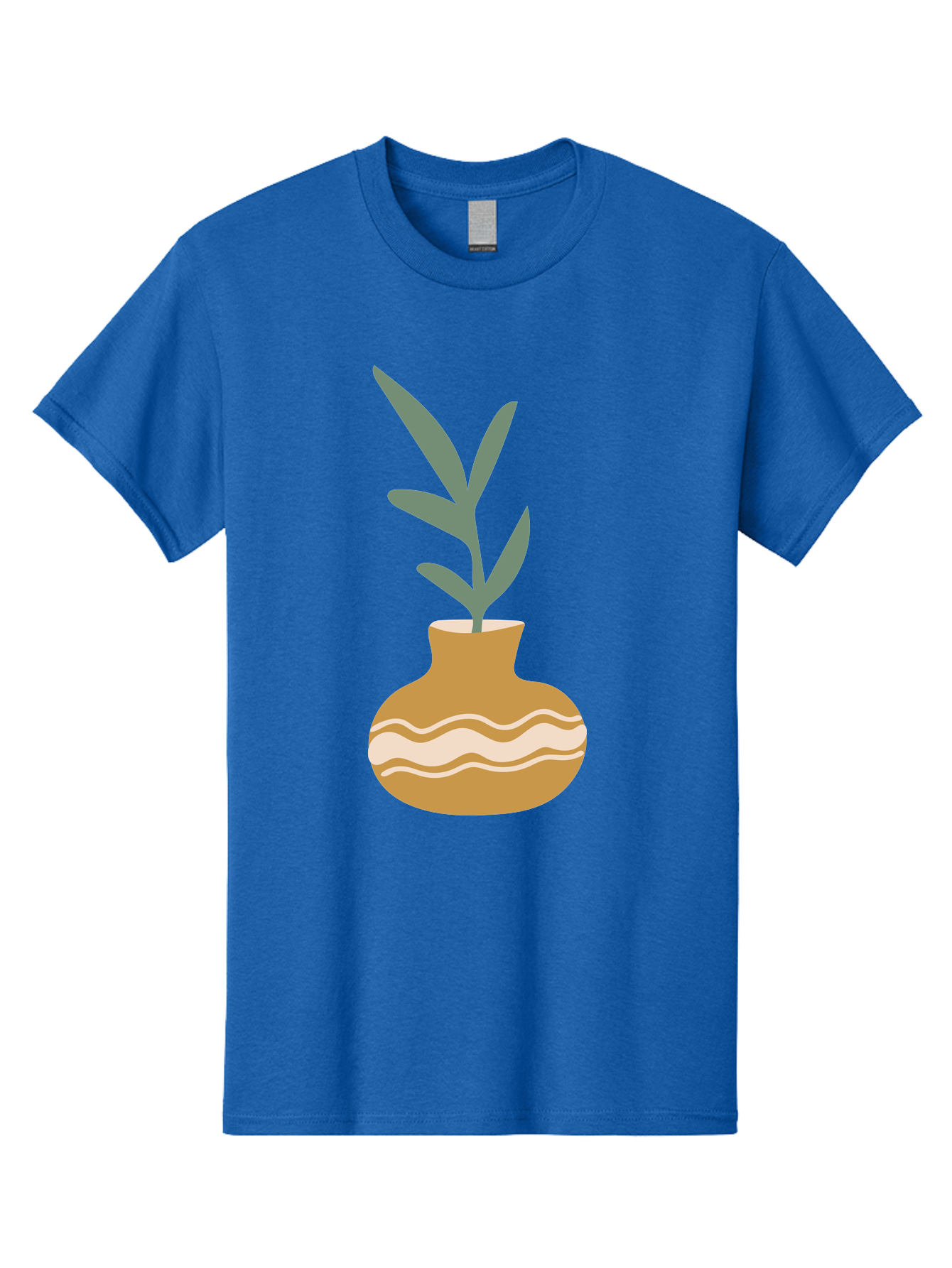 Pot-With-Plant Men'S Graphic Tee, 100% Cotton, Comfortable Casual Summer Wear, Machine Washable, Tan Pot, Wavy Lines, White Accents, Leaves, Plant, Ceramic, Earthy Tones, Simple Design, Botanical Illustration Aae045 15