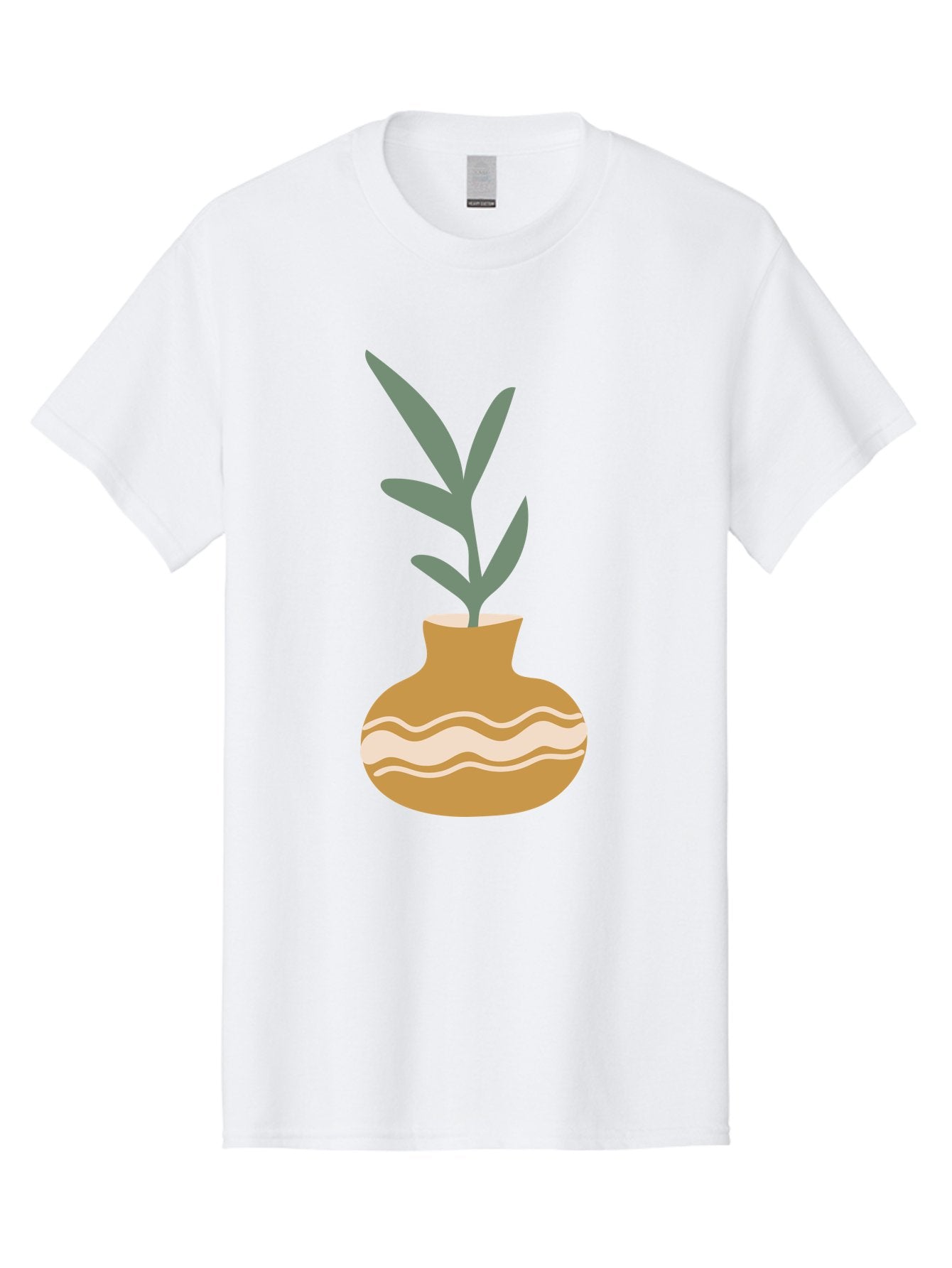 Pot-With-Plant Men'S Graphic Tee, 100% Cotton, Comfortable Casual Summer Wear, Machine Washable, Tan Pot, Wavy Lines, White Accents, Leaves, Plant, Ceramic, Earthy Tones, Simple Design, Botanical Illustration Aae045 7