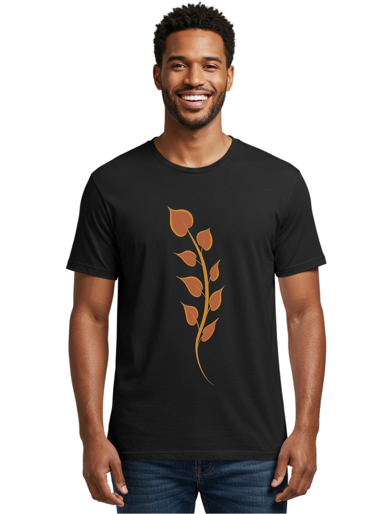 Red-Leaves-Stem Men'S Graphic Tee, 100% Cotton, Comfortable Casual Summer Wear, Machine Washable, Red Stem, Red Leaves, Simple Design, Digital Illustration, Botanical Art, Minimalist Style, Leaf Pattern, Graphic Element Aae048 20