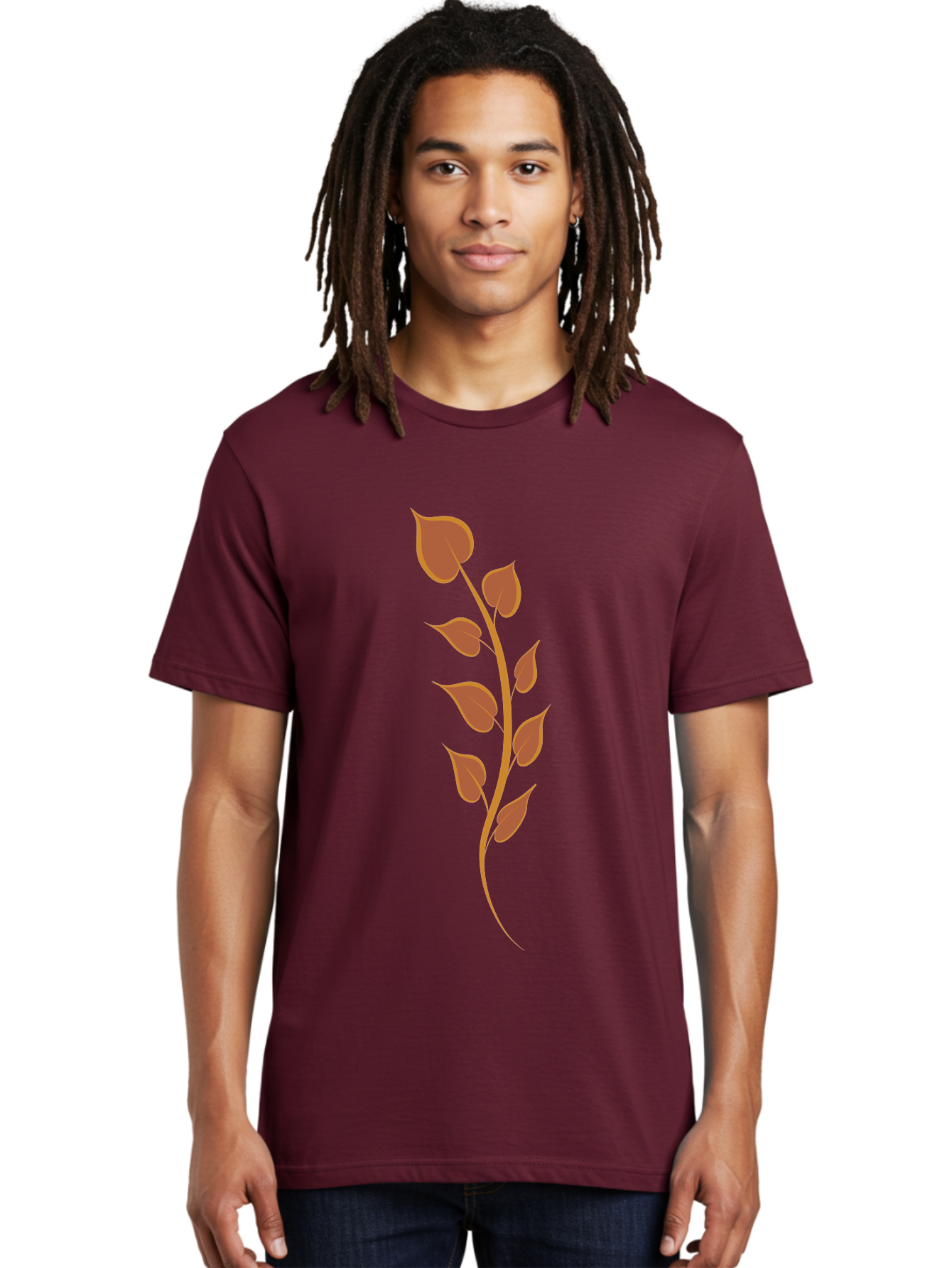 Red-Leaves-Stem Men'S Graphic Tee, 100% Cotton, Comfortable Casual Summer Wear, Machine Washable, Red Stem, Red Leaves, Simple Design, Digital Illustration, Botanical Art, Minimalist Style, Leaf Pattern, Graphic Element Aae048 10
