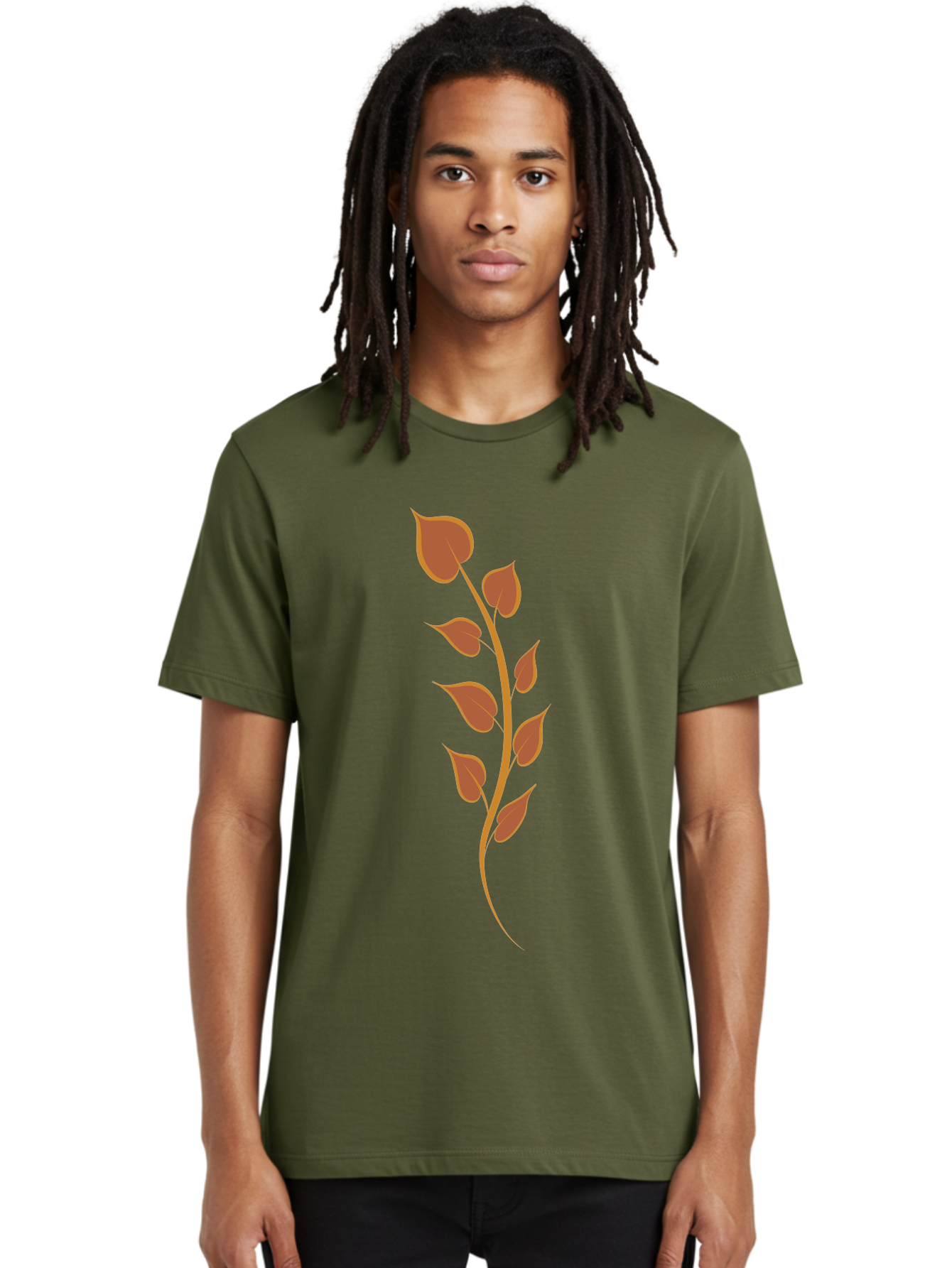 Red-Leaves-Stem Men'S Graphic Tee, 100% Cotton, Comfortable Casual Summer Wear, Machine Washable, Red Stem, Red Leaves, Simple Design, Digital Illustration, Botanical Art, Minimalist Style, Leaf Pattern, Graphic Element Aae048 6