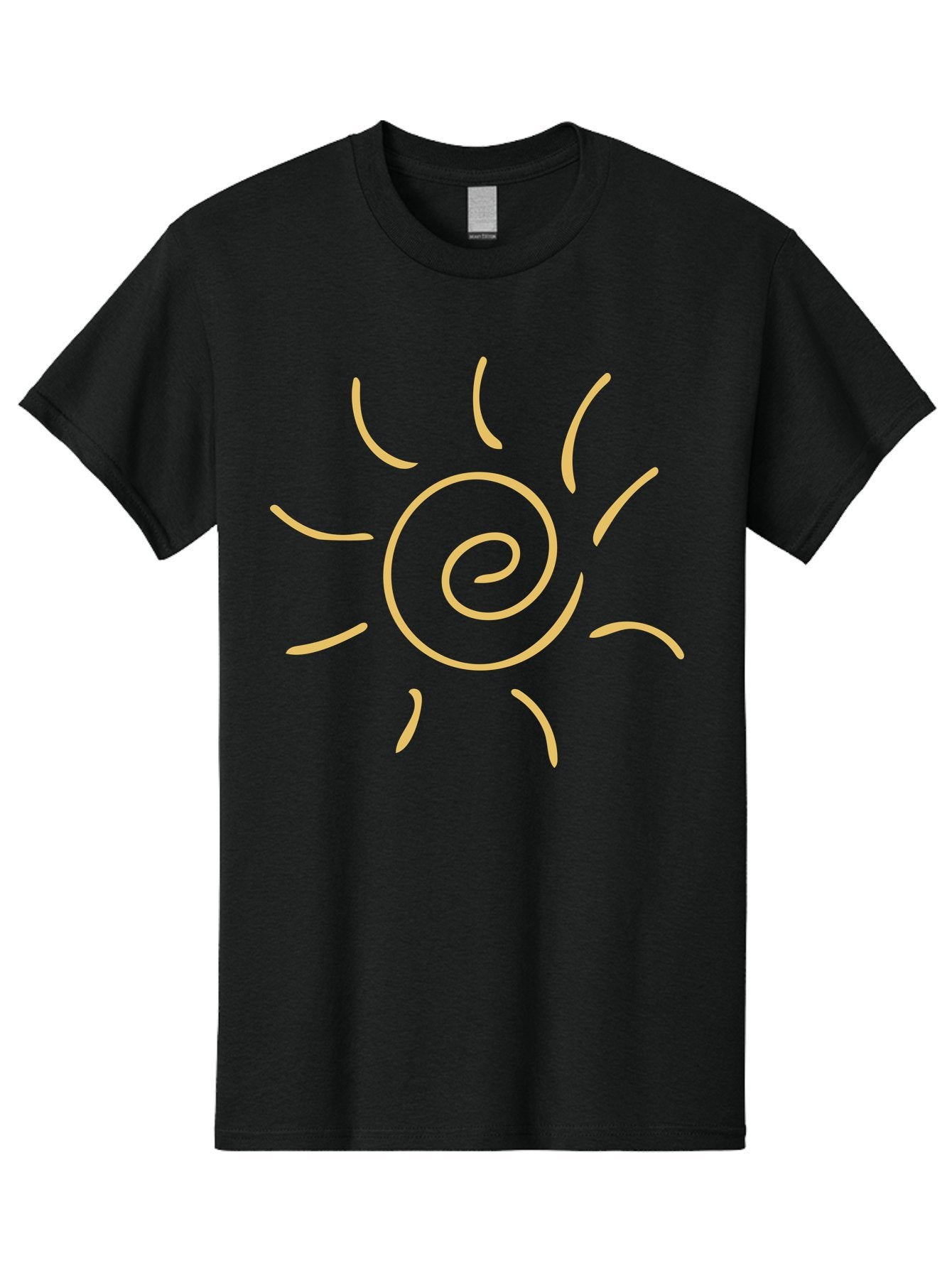 Spiral-Sun Men'S Graphic Tee, 100% Cotton, Comfortable Casual Summer Wear, Machine Washable, Hand-Drawn Sun, Spiral Design, Sunshine Symbol, Simple Illustration, Abstract Art, Yellow Graphics, Modern Icon Aae052