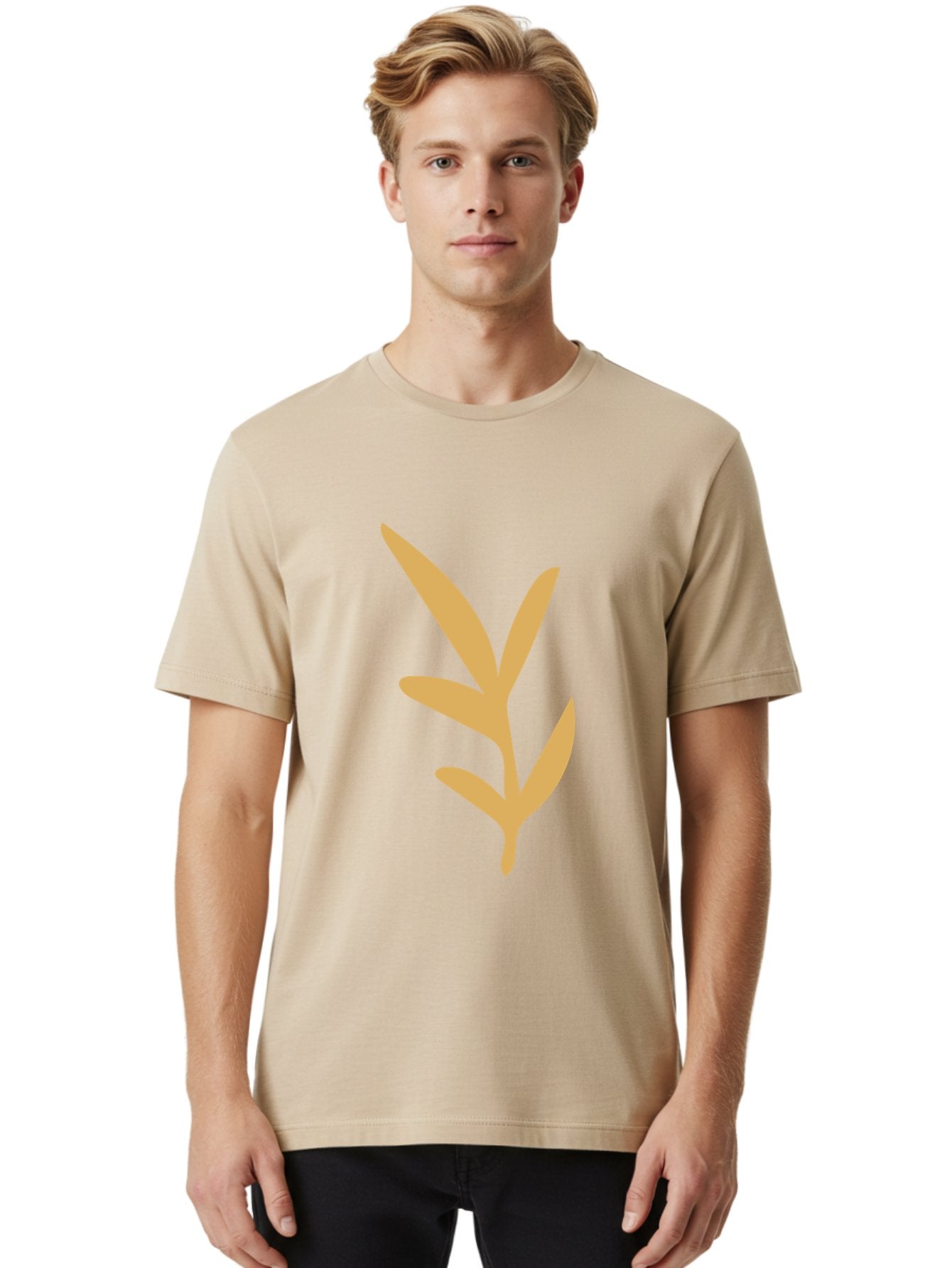 Sprout Men'S Graphic Tee, 100% Cotton, Comfortable Casual Summer Wear, Machine Washable, Sprouting Plant, Growing Leaves, Botanical Illustration, Simple Design, Minimalist Art, Abstract Foliage, Orange Silhouette Aae054 21