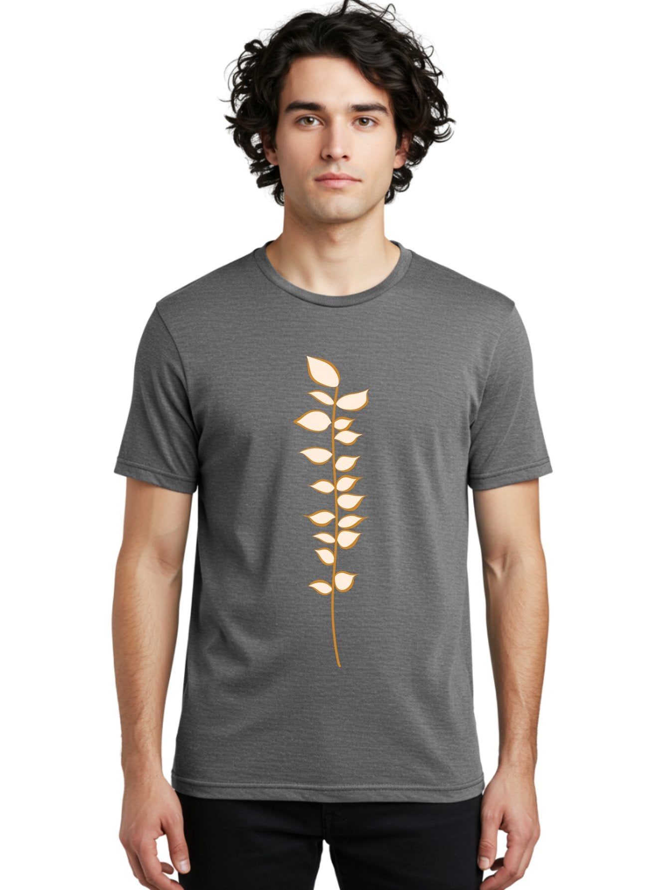 Stem-With-Leaves Men'S Graphic Tee, 100% Cotton, Comfortable Casual Summer Wear, Machine Washable, Stem With Leaves, Minimalist Design, Simple Graphics, Botanical Illustration, Leafy Stem, Digital Art, Modern Graphic Design Aae055 27