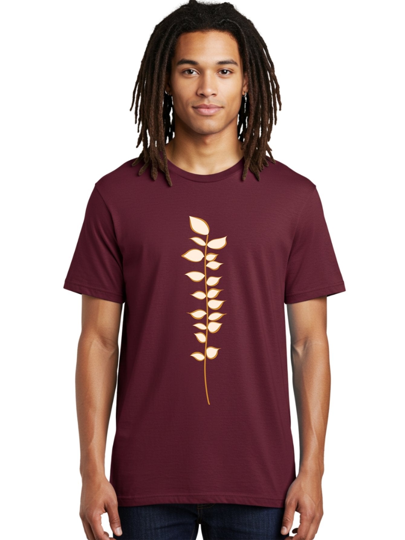 Stem-With-Leaves Men'S Graphic Tee, 100% Cotton, Comfortable Casual Summer Wear, Machine Washable, Stem With Leaves, Minimalist Design, Simple Graphics, Botanical Illustration, Leafy Stem, Digital Art, Modern Graphic Design Aae055 16