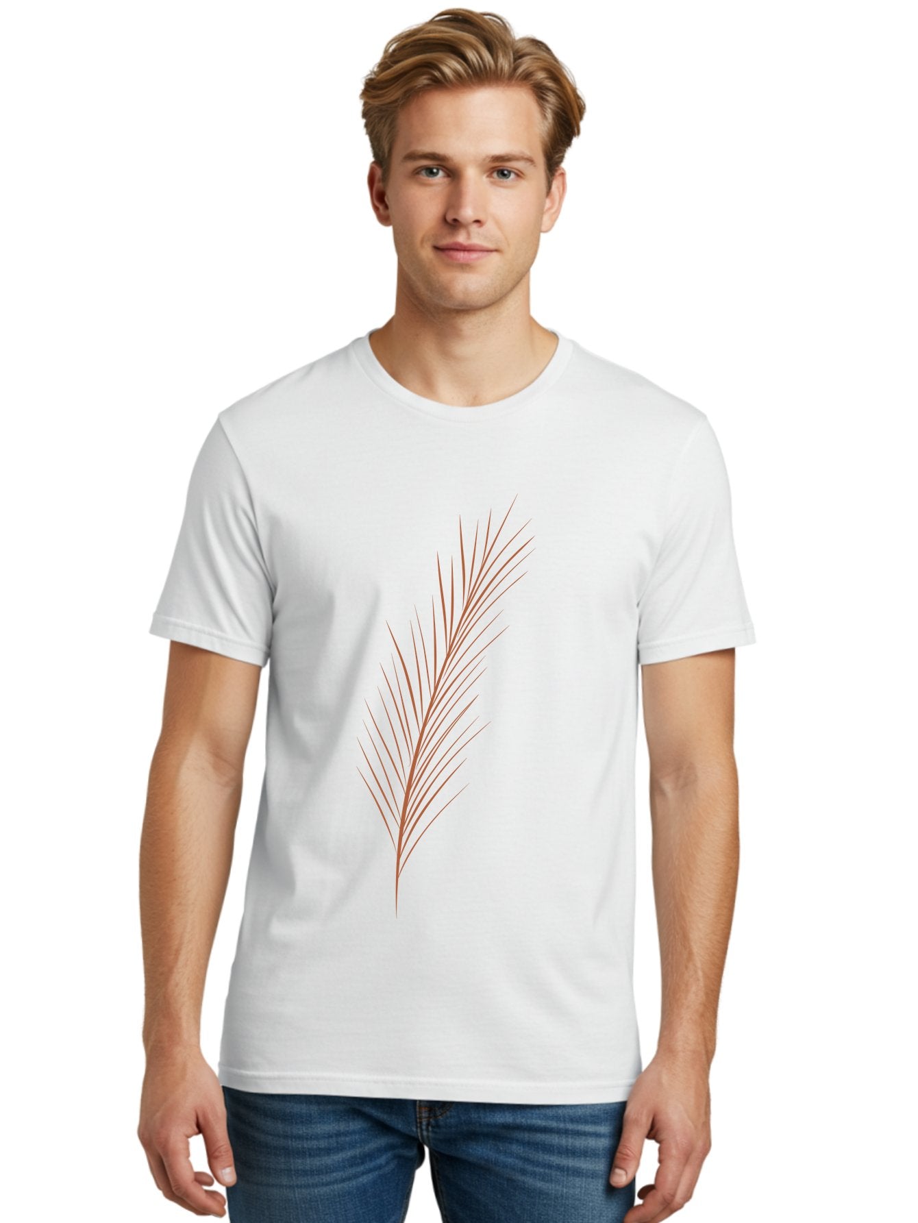 Stylized-Feather Men'S Graphic Tee, 100% Cotton, Comfortable Casual Summer Wear, Machine Washable, Red Twig, Thin Branches, Minimalist Design, Simple Shapes, Abstract Art, Digital Illustration, Modern Graphics Aae056 23