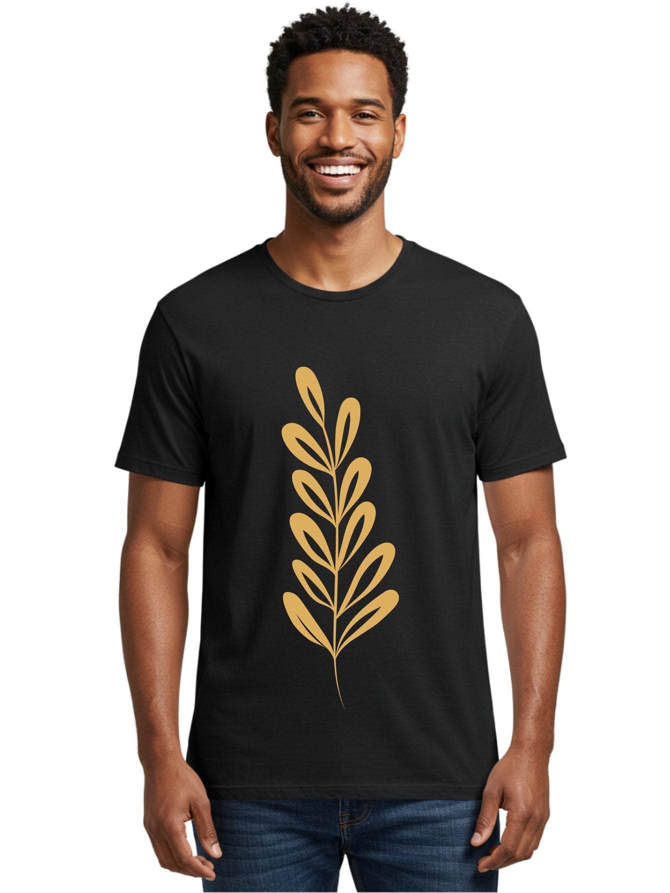 Tan-Branch Men'S Graphic Tee, 100% Cotton, Comfortable Casual Summer Wear, Machine Washable, Tan Leaf, Minimalist Design, Simple Graphics, Leaf Illustration, Foliage, Nature-Inspired, Botanical Art, Graphic Element, Abstract Leaf Aae057 28