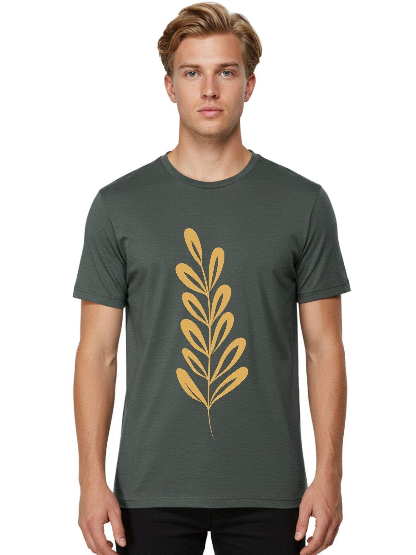 Tan-Branch Men'S Graphic Tee, 100% Cotton, Comfortable Casual Summer Wear, Machine Washable, Tan Leaf, Minimalist Design, Simple Graphics, Leaf Illustration, Foliage, Nature-Inspired, Botanical Art, Graphic Element, Abstract Leaf Aae057 30