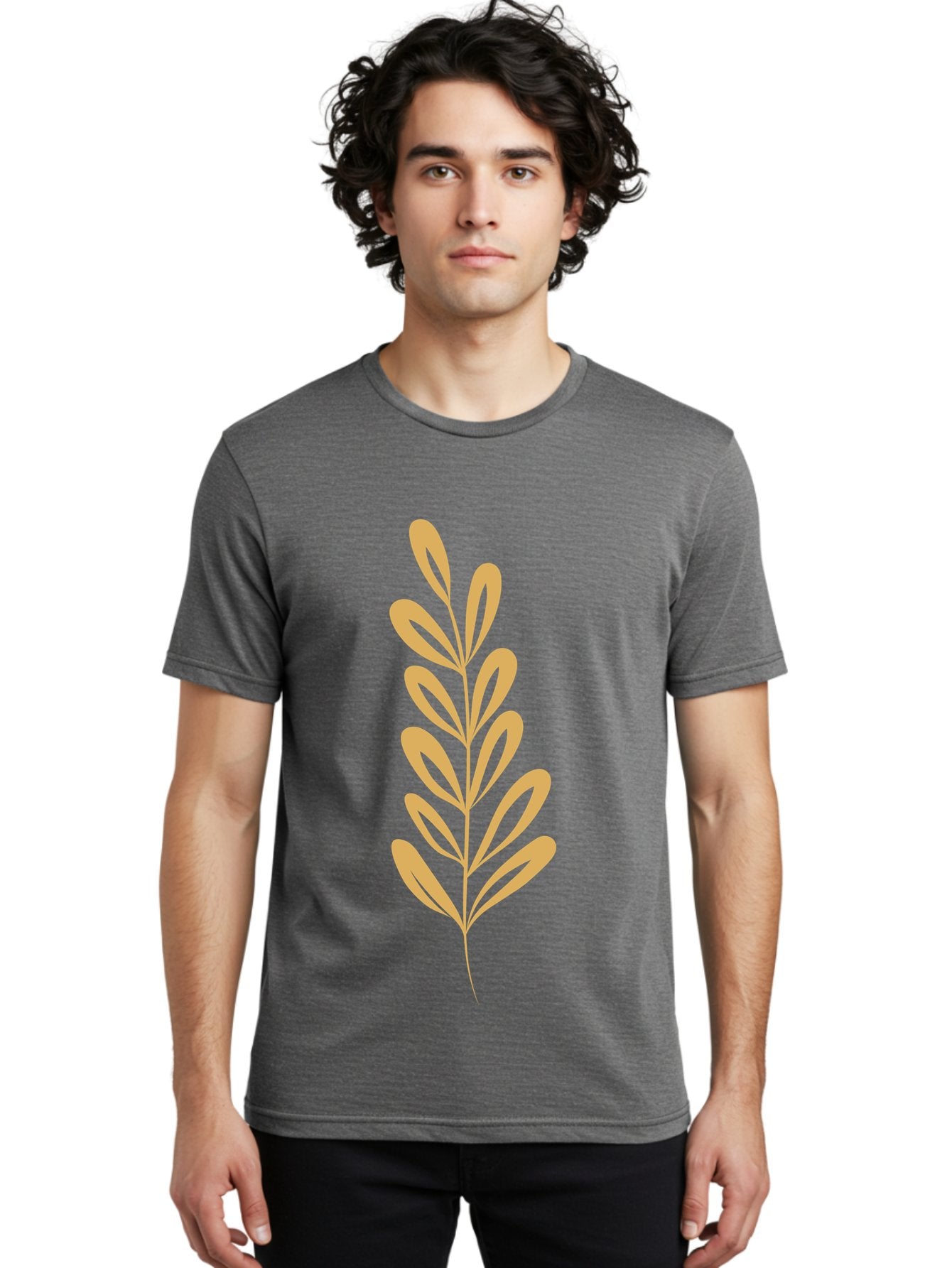 Tan-Branch Men'S Graphic Tee, 100% Cotton, Comfortable Casual Summer Wear, Machine Washable, Tan Leaf, Minimalist Design, Simple Graphics, Leaf Illustration, Foliage, Nature-Inspired, Botanical Art, Graphic Element, Abstract Leaf Aae057 17