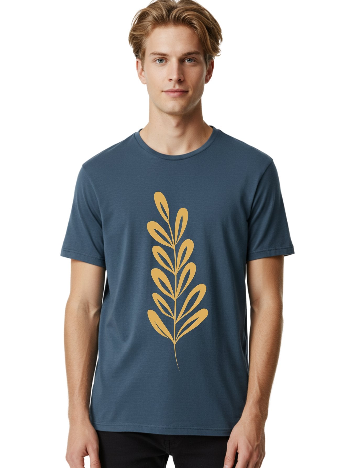 Tan-Branch Men'S Graphic Tee, 100% Cotton, Comfortable Casual Summer Wear, Machine Washable, Tan Leaf, Minimalist Design, Simple Graphics, Leaf Illustration, Foliage, Nature-Inspired, Botanical Art, Graphic Element, Abstract Leaf Aae057 18