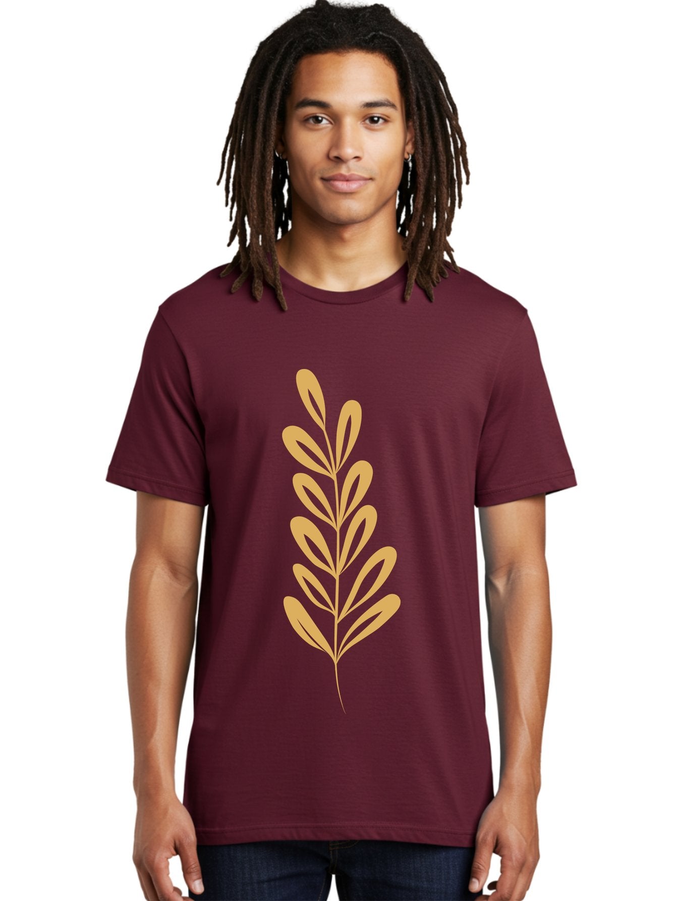 Tan-Branch Men'S Graphic Tee, 100% Cotton, Comfortable Casual Summer Wear, Machine Washable, Tan Leaf, Minimalist Design, Simple Graphics, Leaf Illustration, Foliage, Nature-Inspired, Botanical Art, Graphic Element, Abstract Leaf Aae057 25