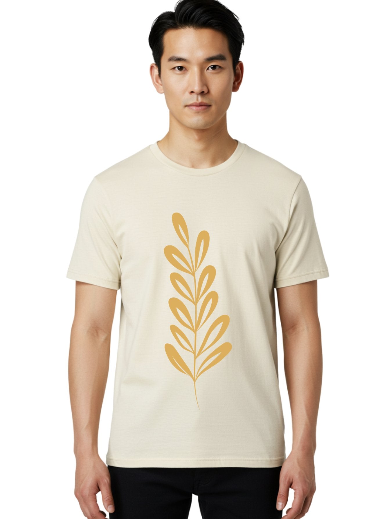 Tan-Branch Men'S Graphic Tee, 100% Cotton, Comfortable Casual Summer Wear, Machine Washable, Tan Leaf, Minimalist Design, Simple Graphics, Leaf Illustration, Foliage, Nature-Inspired, Botanical Art, Graphic Element, Abstract Leaf Aae057 21