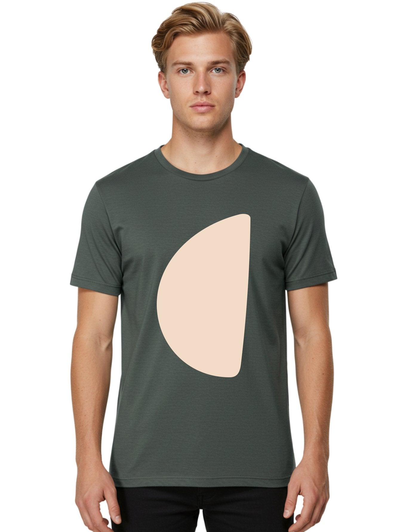 Tan-Semicircle Men'S Graphic Tee, 100% Cotton, Comfortable Casual Summer Wear, Machine Washable, Pale Pink Semicircle, Minimalist Design, Simple Shape, Abstract Art, Modern Graphic, Soft Colors, Geometric Form Aae058 18