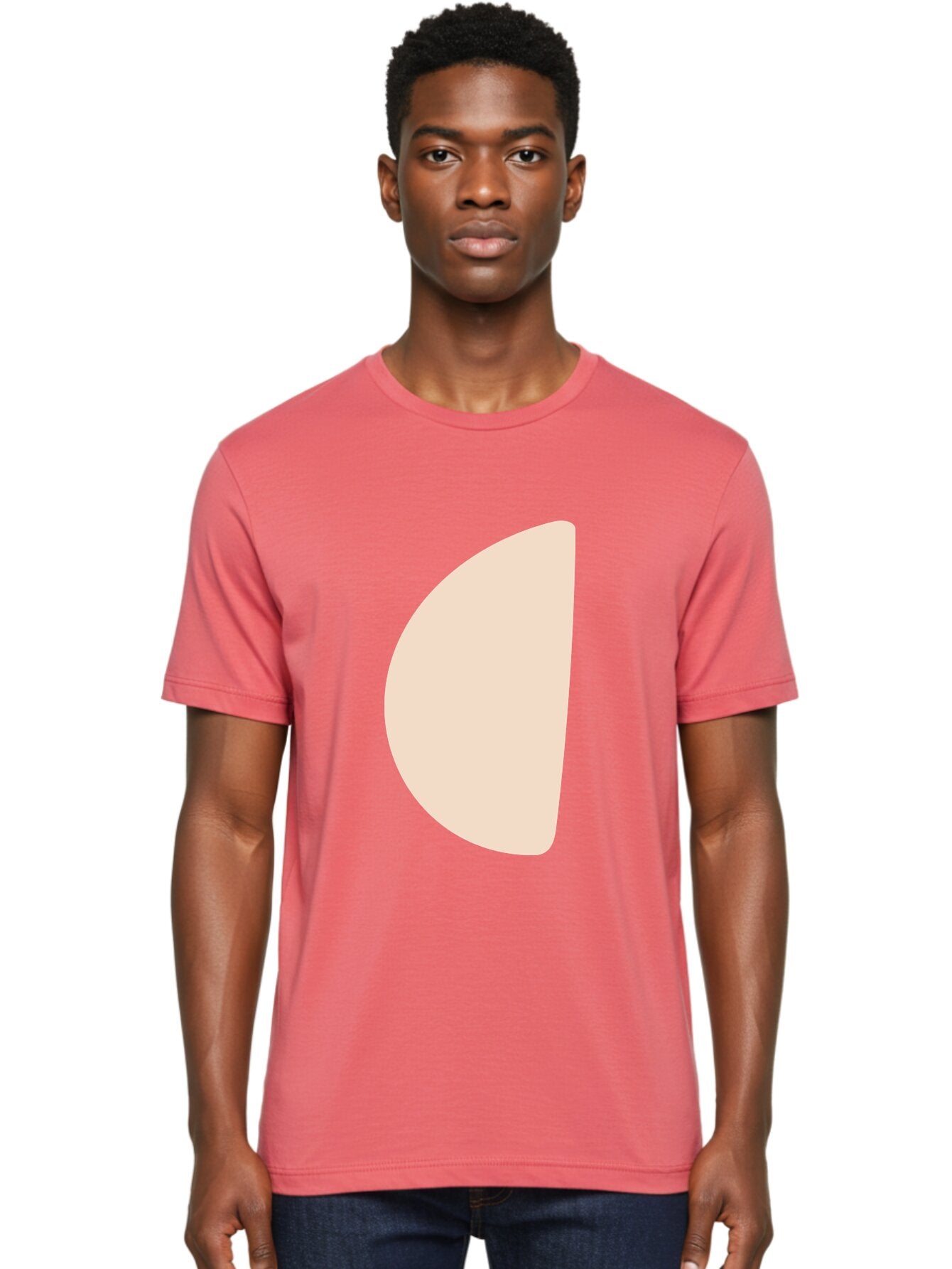 Tan-Semicircle Men'S Graphic Tee, 100% Cotton, Comfortable Casual Summer Wear, Machine Washable, Pale Pink Semicircle, Minimalist Design, Simple Shape, Abstract Art, Modern Graphic, Soft Colors, Geometric Form Aae058 26
