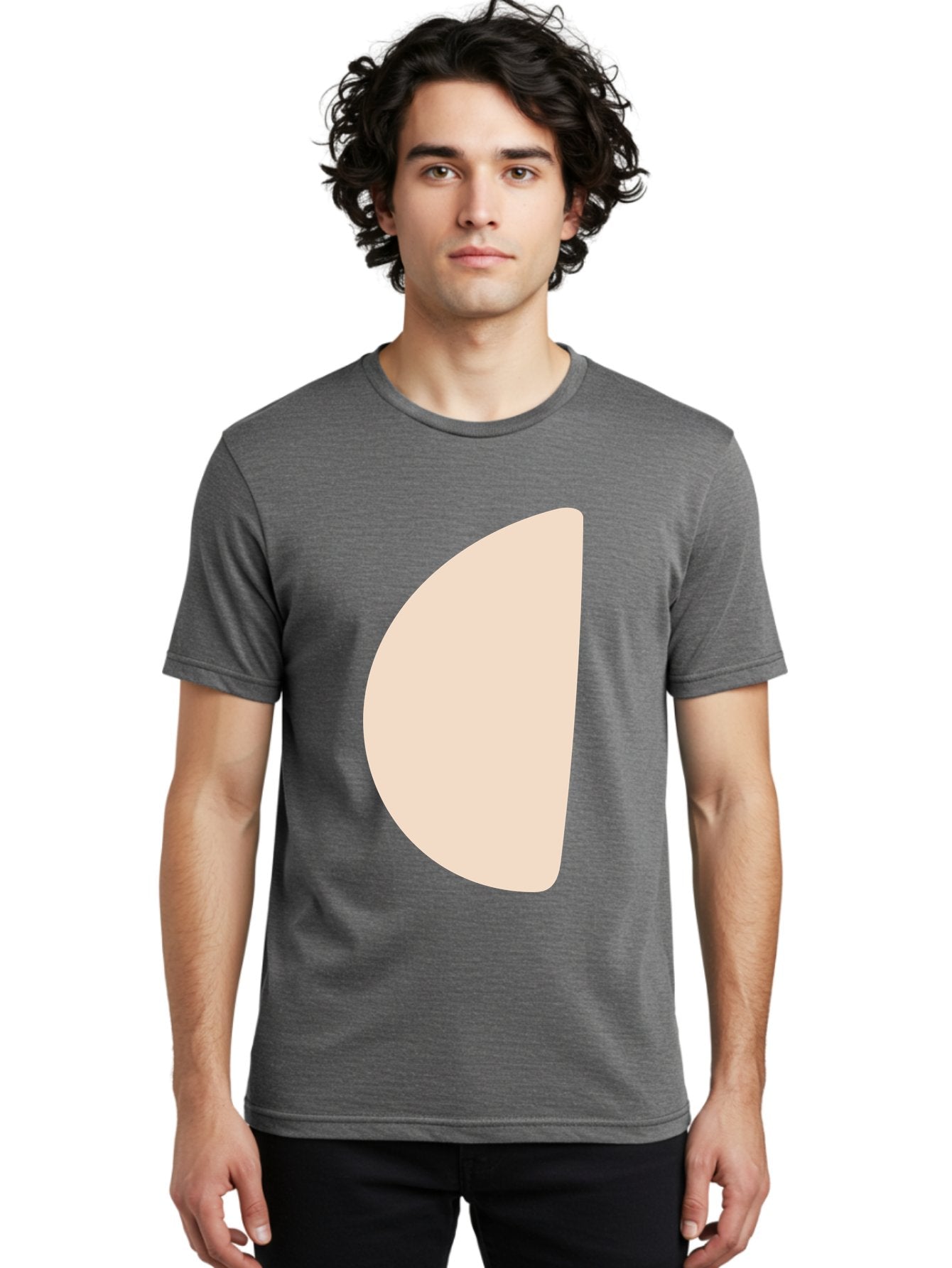 Tan-Semicircle Men'S Graphic Tee, 100% Cotton, Comfortable Casual Summer Wear, Machine Washable, Pale Pink Semicircle, Minimalist Design, Simple Shape, Abstract Art, Modern Graphic, Soft Colors, Geometric Form Aae058 16