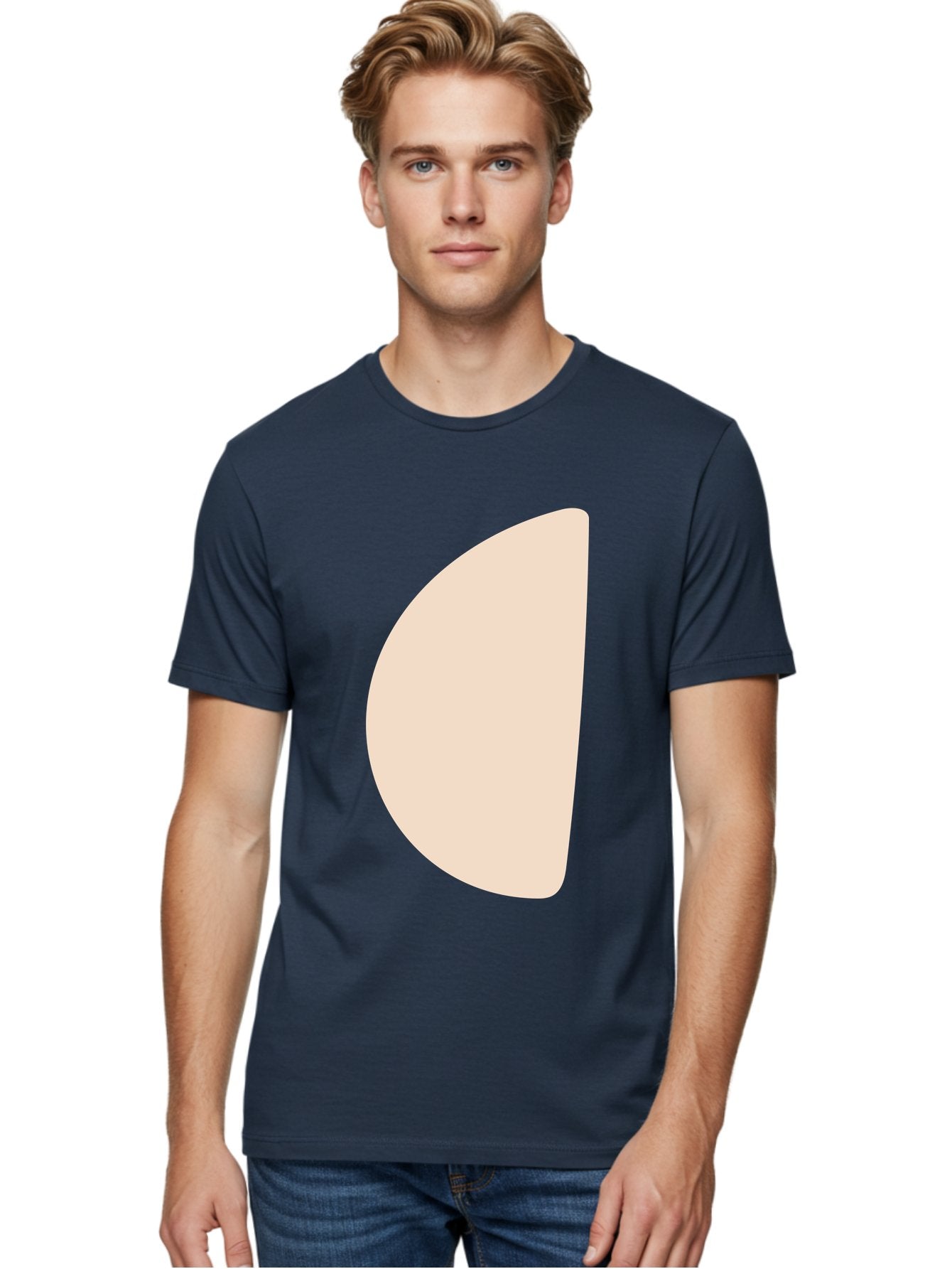 Tan-Semicircle Men'S Graphic Tee, 100% Cotton, Comfortable Casual Summer Wear, Machine Washable, Pale Pink Semicircle, Minimalist Design, Simple Shape, Abstract Art, Modern Graphic, Soft Colors, Geometric Form Aae058 17