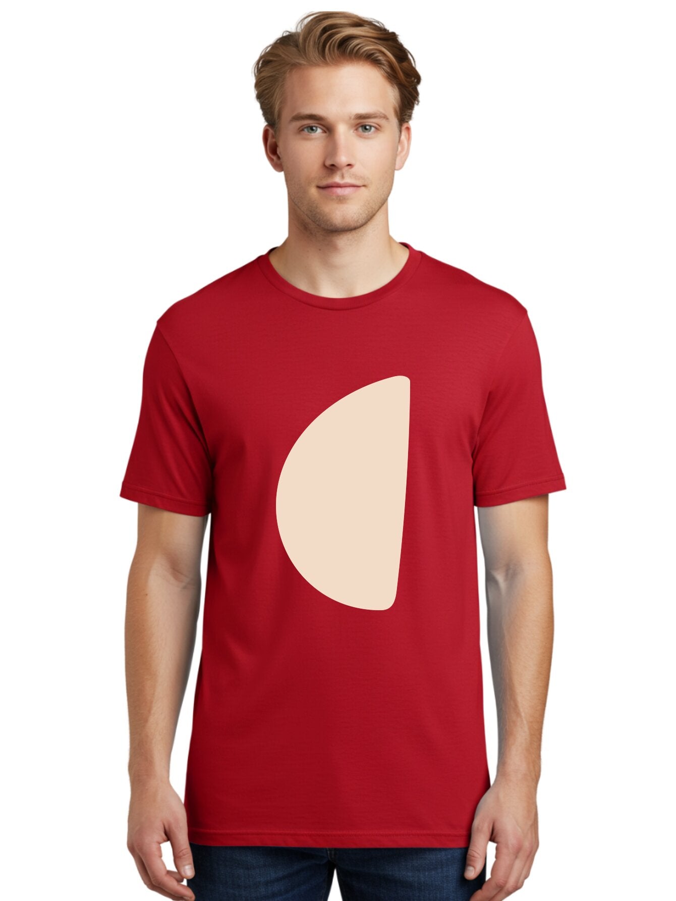 Tan-Semicircle Men'S Graphic Tee, 100% Cotton, Comfortable Casual Summer Wear, Machine Washable, Pale Pink Semicircle, Minimalist Design, Simple Shape, Abstract Art, Modern Graphic, Soft Colors, Geometric Form Aae058 28
