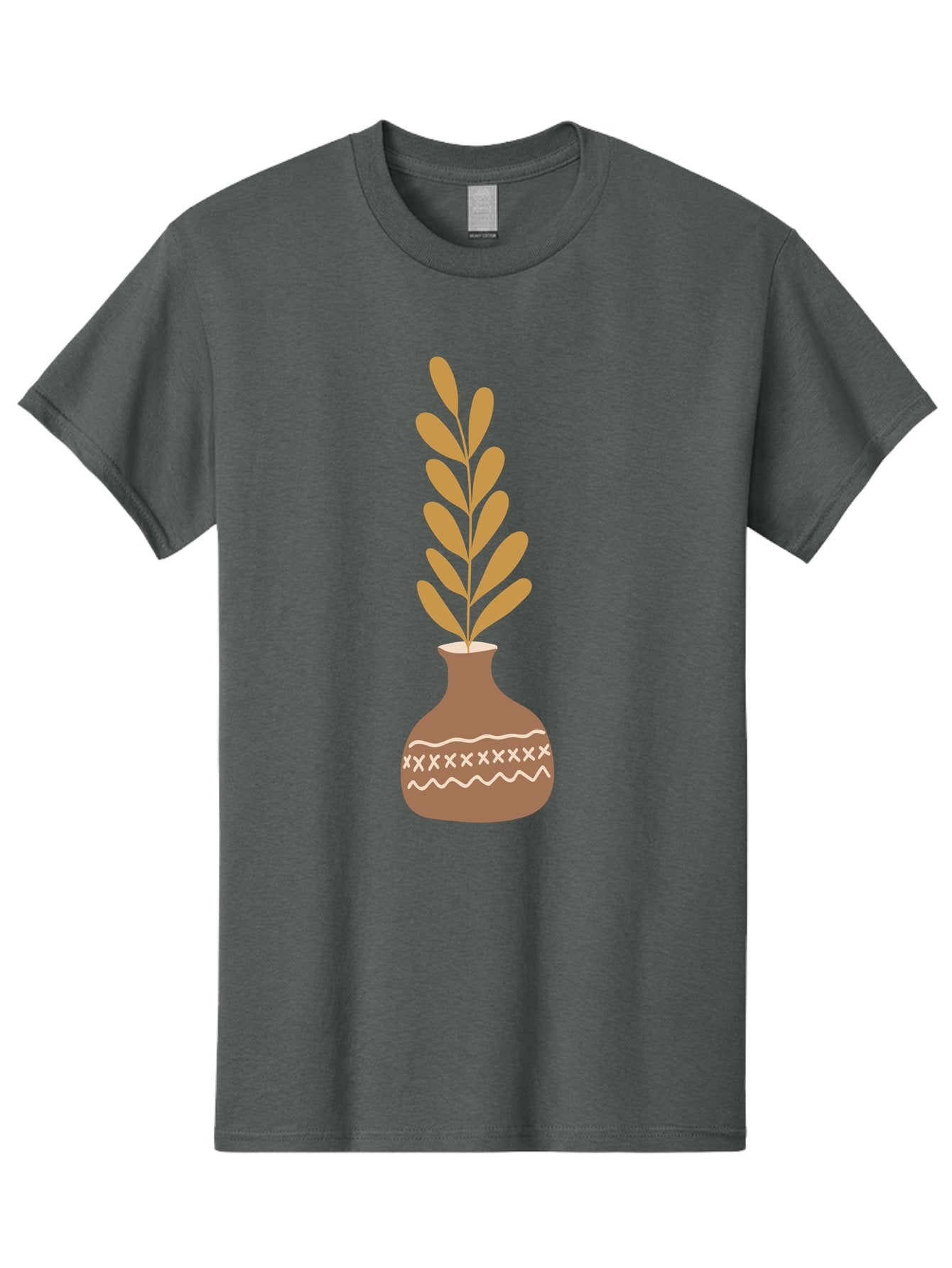Terracotta-Vase-With-Plant Men'S Graphic Tee, 100% Cotton, Comfortable Casual Summer Wear, Machine Washable, Clay Pot, Decorative Vase, Potted Plant, Earthy Tones, Simple Design, Bohemian Style, Minimalist Art, Home Decor, Natural Elements Aae059 11