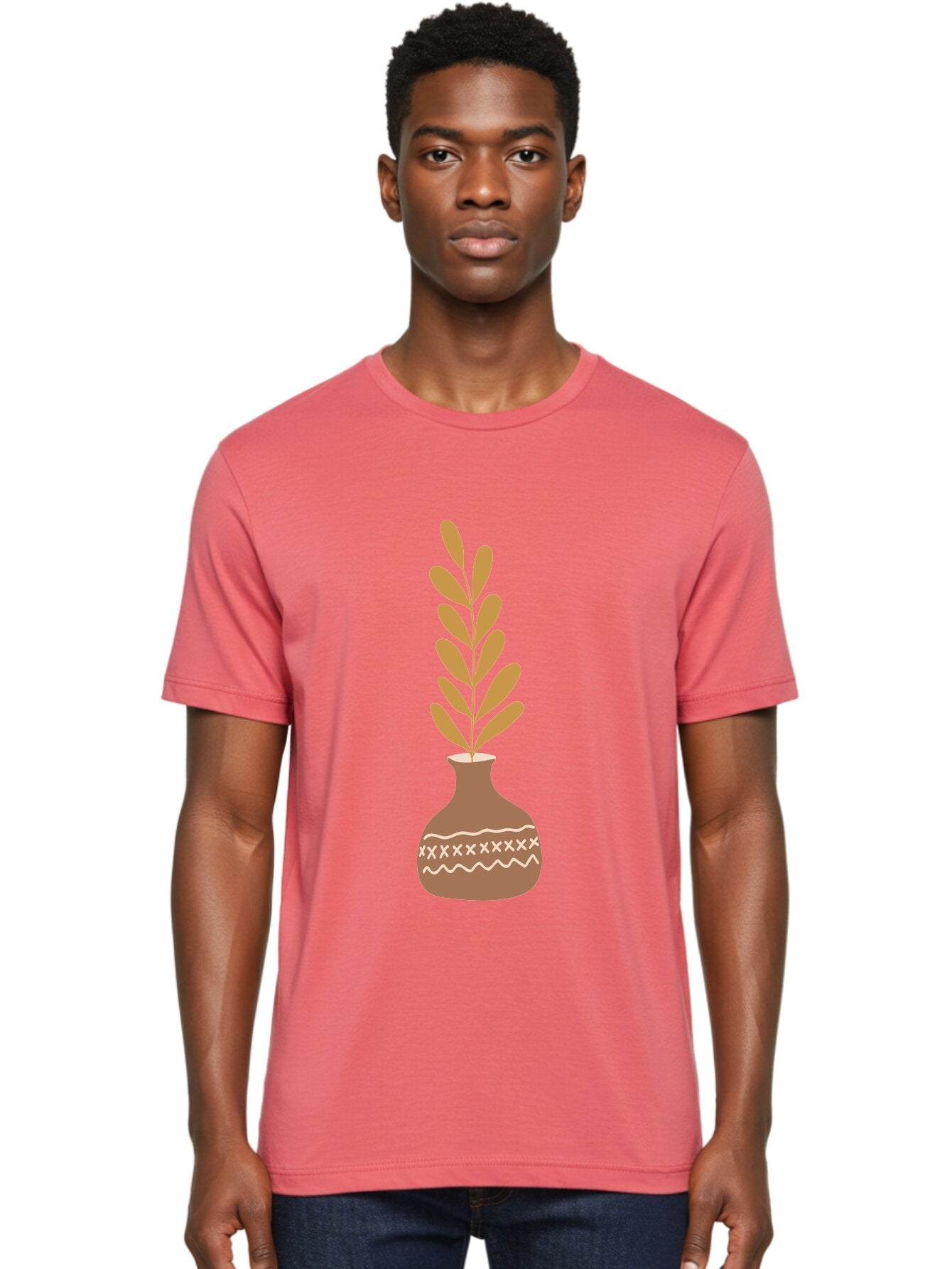 Terracotta-Vase-With-Plant Men'S Graphic Tee, 100% Cotton, Comfortable Casual Summer Wear, Machine Washable, Clay Pot, Decorative Vase, Potted Plant, Earthy Tones, Simple Design, Bohemian Style, Minimalist Art, Home Decor, Natural Elements Aae059 28