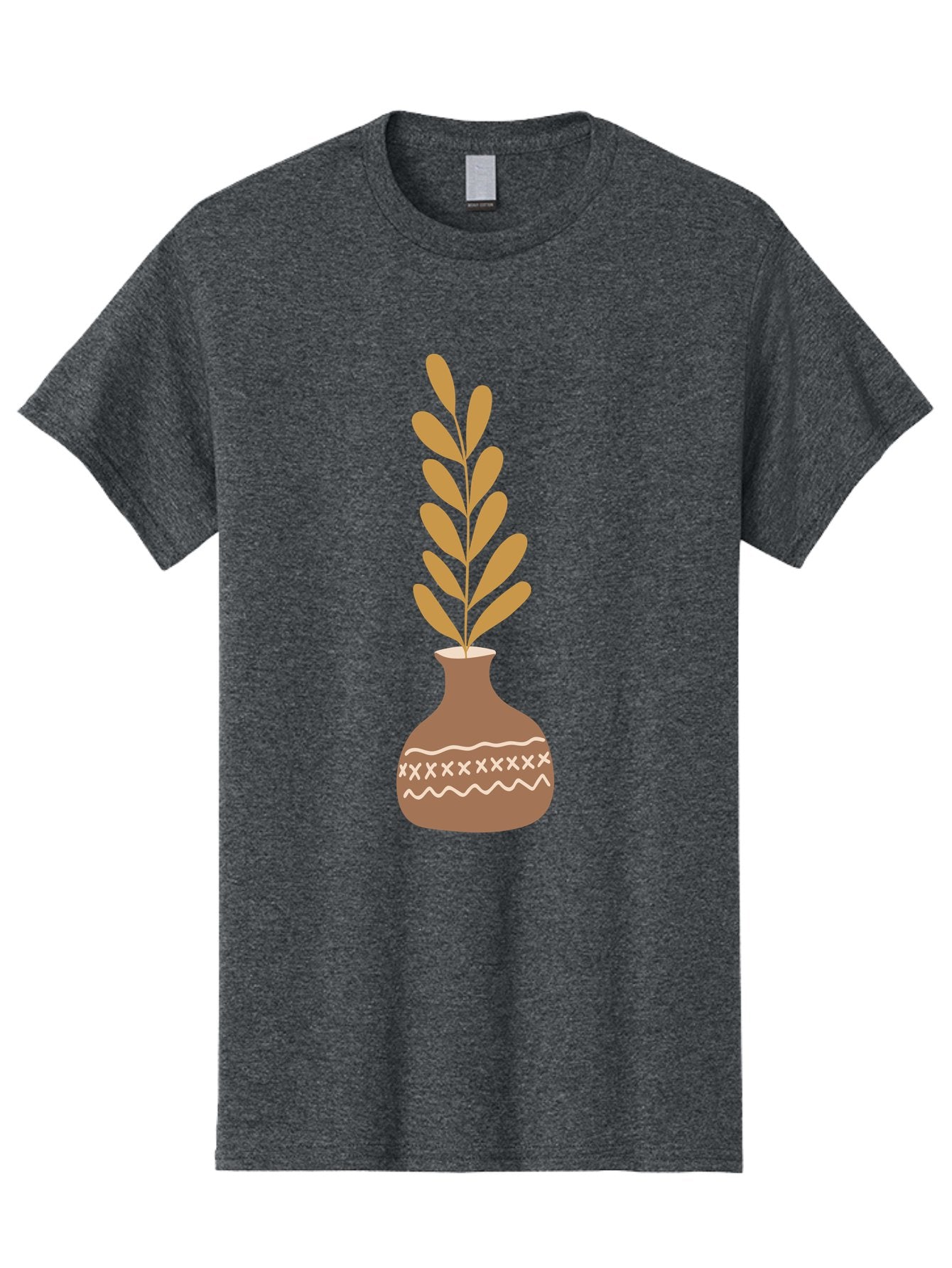 Terracotta-Vase-With-Plant Men'S Graphic Tee, 100% Cotton, Comfortable Casual Summer Wear, Machine Washable, Clay Pot, Decorative Vase, Potted Plant, Earthy Tones, Simple Design, Bohemian Style, Minimalist Art, Home Decor, Natural Elements Aae059