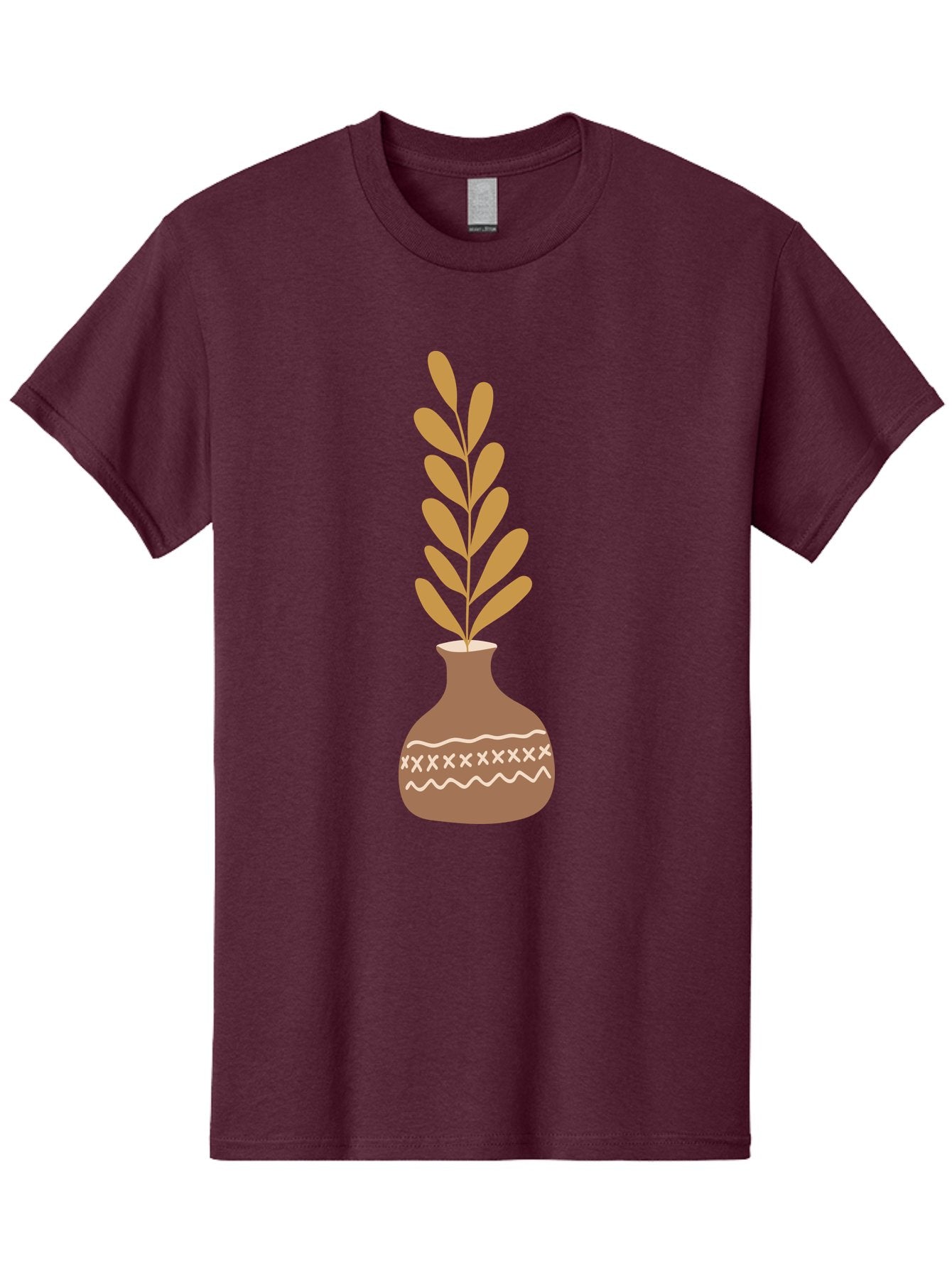 Terracotta-Vase-With-Plant Men'S Graphic Tee, 100% Cotton, Comfortable Casual Summer Wear, Machine Washable, Clay Pot, Decorative Vase, Potted Plant, Earthy Tones, Simple Design, Bohemian Style, Minimalist Art, Home Decor, Natural Elements Aae059