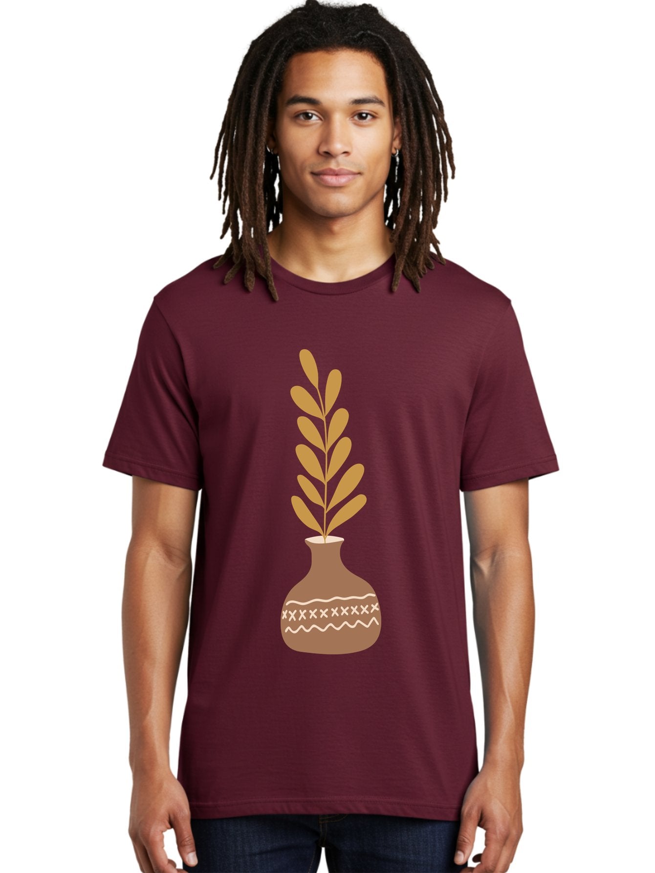 Terracotta-Vase-With-Plant Men'S Graphic Tee, 100% Cotton, Comfortable Casual Summer Wear, Machine Washable, Clay Pot, Decorative Vase, Potted Plant, Earthy Tones, Simple Design, Bohemian Style, Minimalist Art, Home Decor, Natural Elements Aae059 19