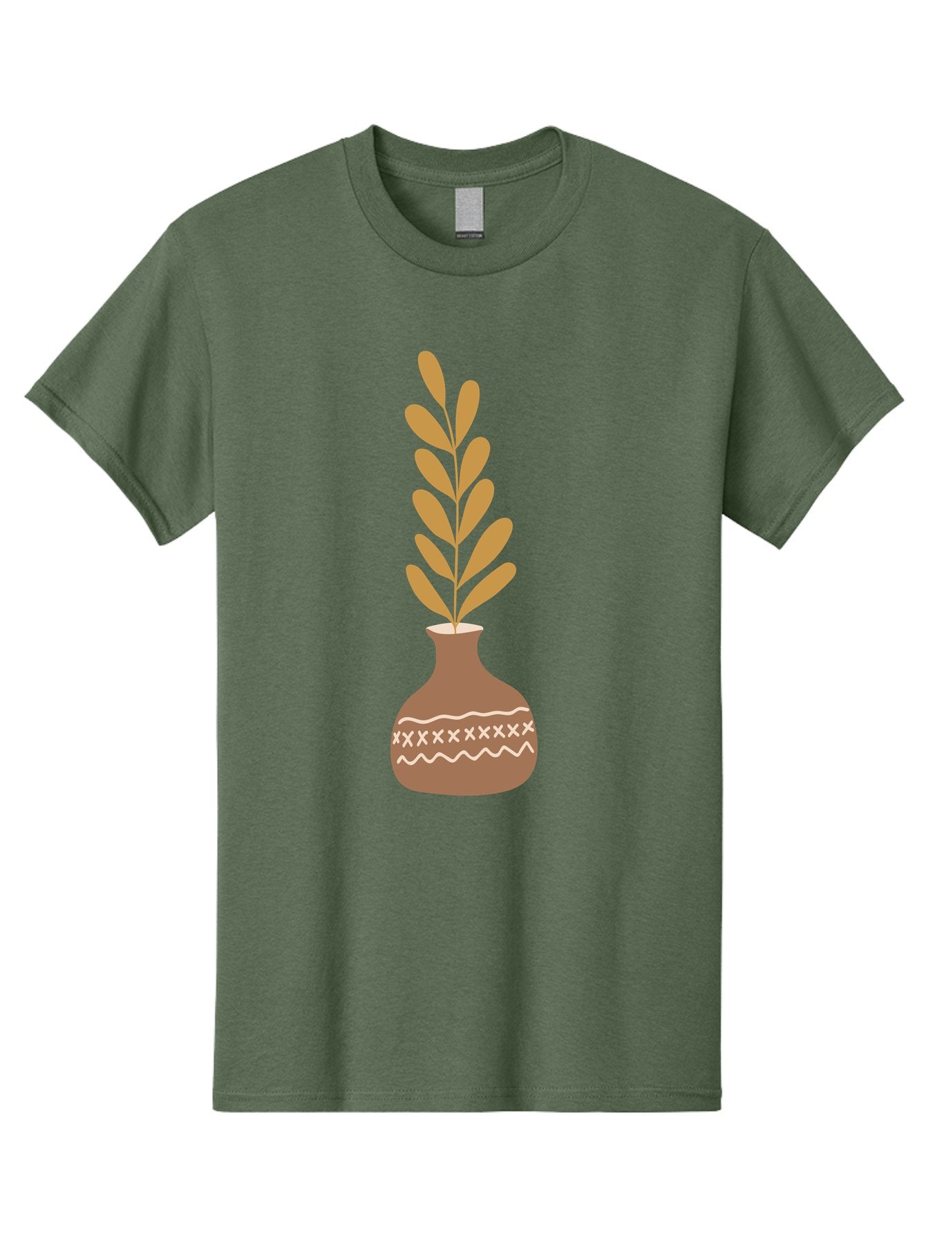 Terracotta-Vase-With-Plant Men'S Graphic Tee, 100% Cotton, Comfortable Casual Summer Wear, Machine Washable, Clay Pot, Decorative Vase, Potted Plant, Earthy Tones, Simple Design, Bohemian Style, Minimalist Art, Home Decor, Natural Elements Aae059 15