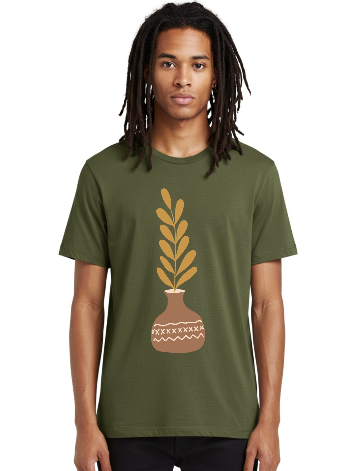 Terracotta-Vase-With-Plant Men'S Graphic Tee, 100% Cotton, Comfortable Casual Summer Wear, Machine Washable, Clay Pot, Decorative Vase, Potted Plant, Earthy Tones, Simple Design, Bohemian Style, Minimalist Art, Home Decor, Natural Elements Aae059 30