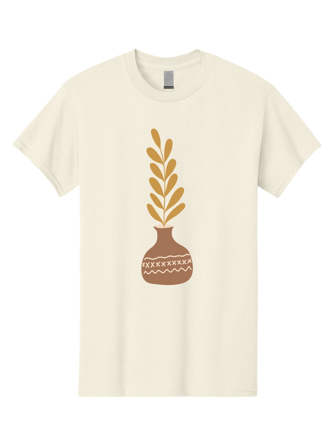 Terracotta-Vase-With-Plant Men'S Graphic Tee, 100% Cotton, Comfortable Casual Summer Wear, Machine Washable, Clay Pot, Decorative Vase, Potted Plant, Earthy Tones, Simple Design, Bohemian Style, Minimalist Art, Home Decor, Natural Elements Aae059 14