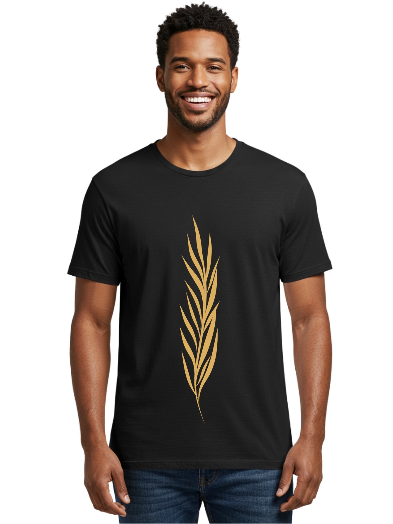 Wheat Men'S Graphic Tee, 100% Cotton, Comfortable Casual Summer Wear, Machine Washable, Palm Frond, Tropical Leaf, Minimalist Design, Simple Graphics, Beige Colors, Symmetrical Shape, Abstract Art Aae061 26