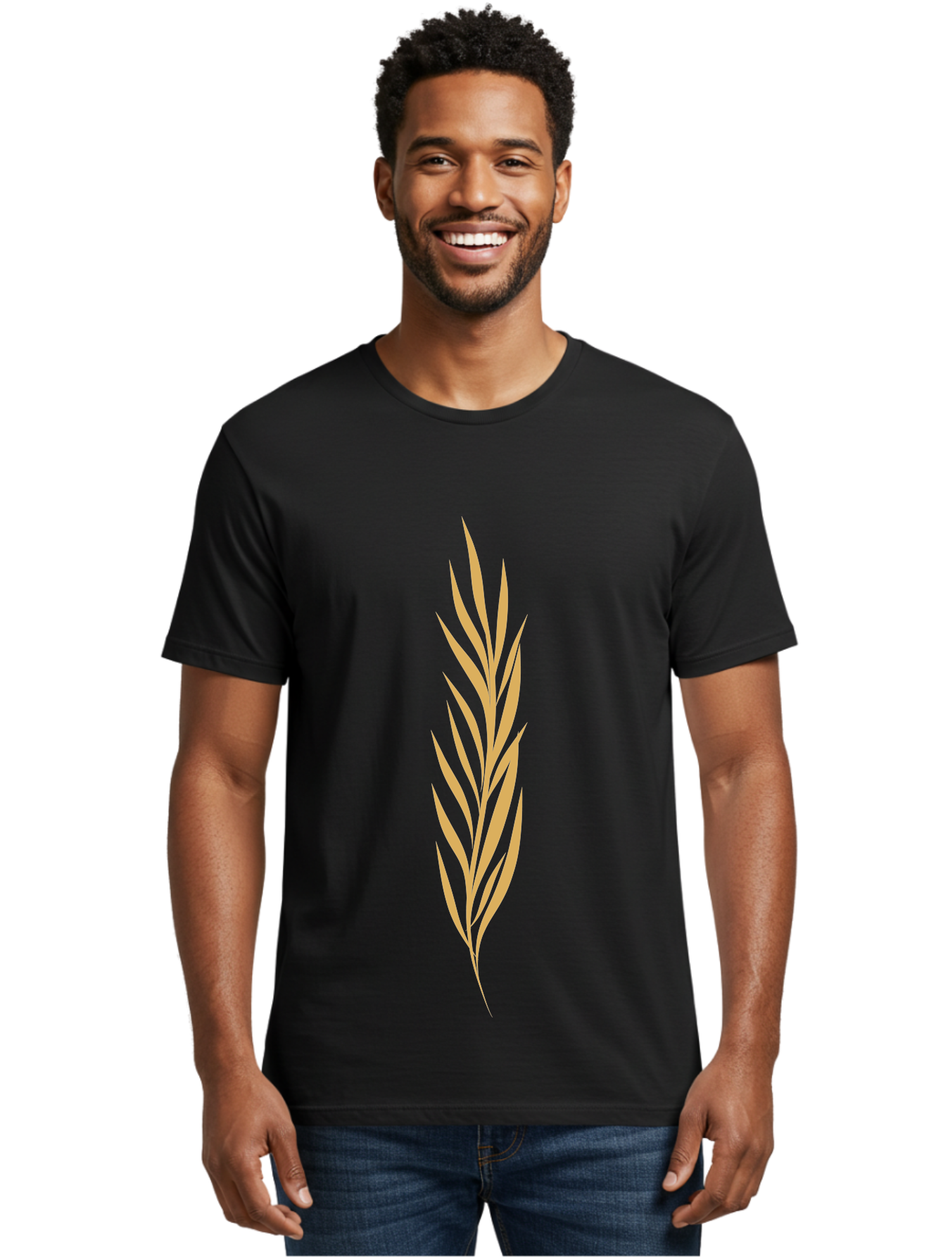 Wheat Men'S Graphic Tee, 100% Cotton, Comfortable Casual Summer Wear, Machine Washable, Palm Frond, Tropical Leaf, Minimalist Design, Simple Graphics, Beige Colors, Symmetrical Shape, Abstract Art Aae061 10