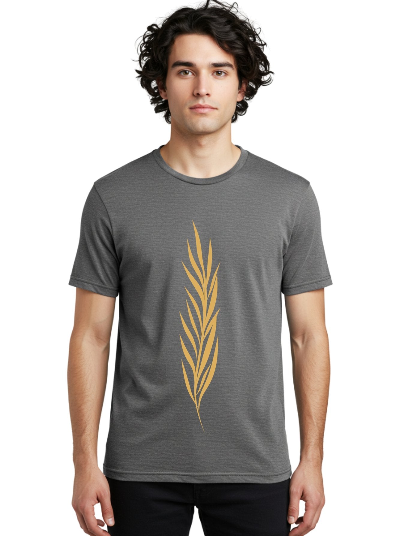 Wheat Men'S Graphic Tee, 100% Cotton, Comfortable Casual Summer Wear, Machine Washable, Palm Frond, Tropical Leaf, Minimalist Design, Simple Graphics, Beige Colors, Symmetrical Shape, Abstract Art Aae061 24