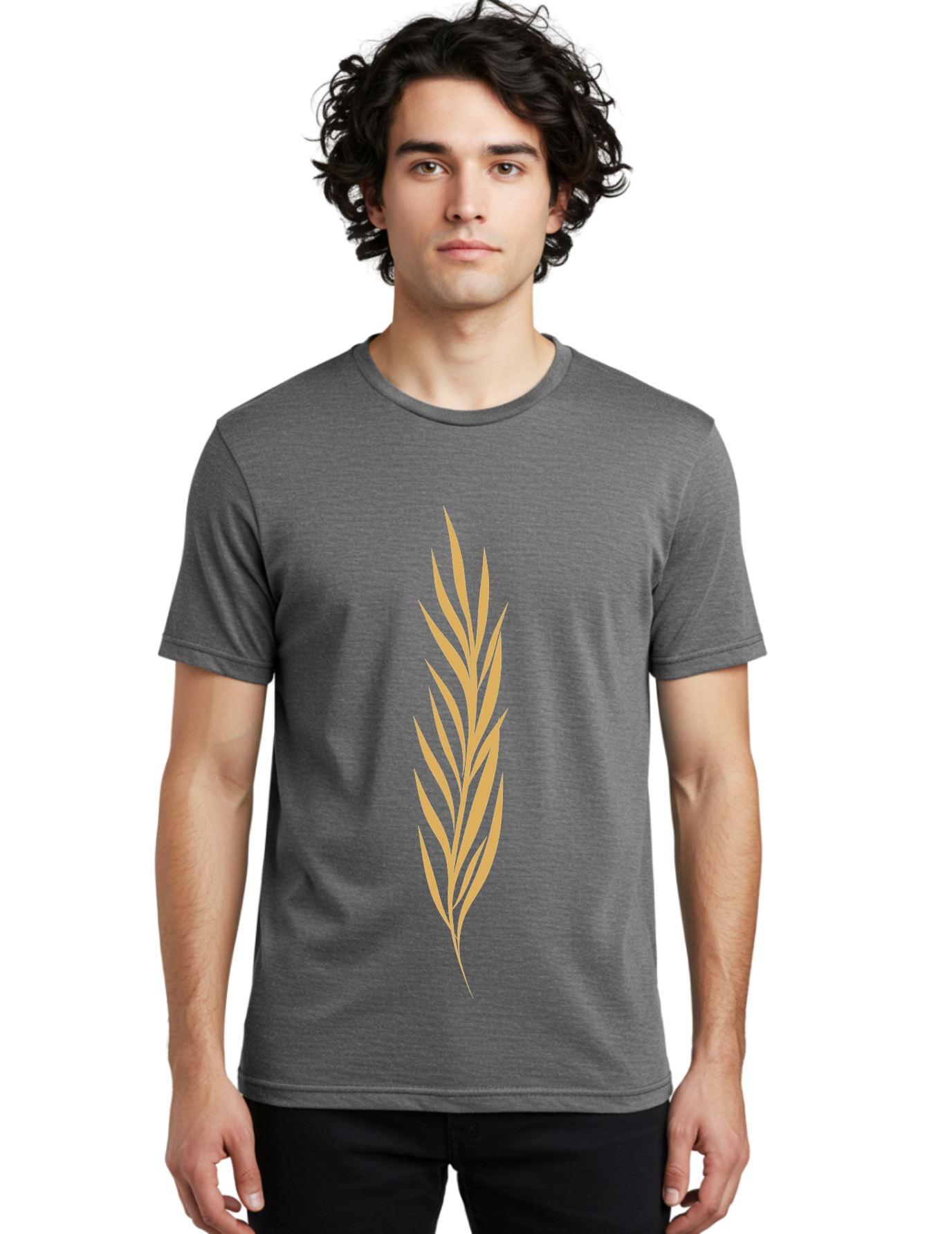 Wheat Men'S Graphic Tee, 100% Cotton, Comfortable Casual Summer Wear, Machine Washable, Palm Frond, Tropical Leaf, Minimalist Design, Simple Graphics, Beige Colors, Symmetrical Shape, Abstract Art Aae061 14