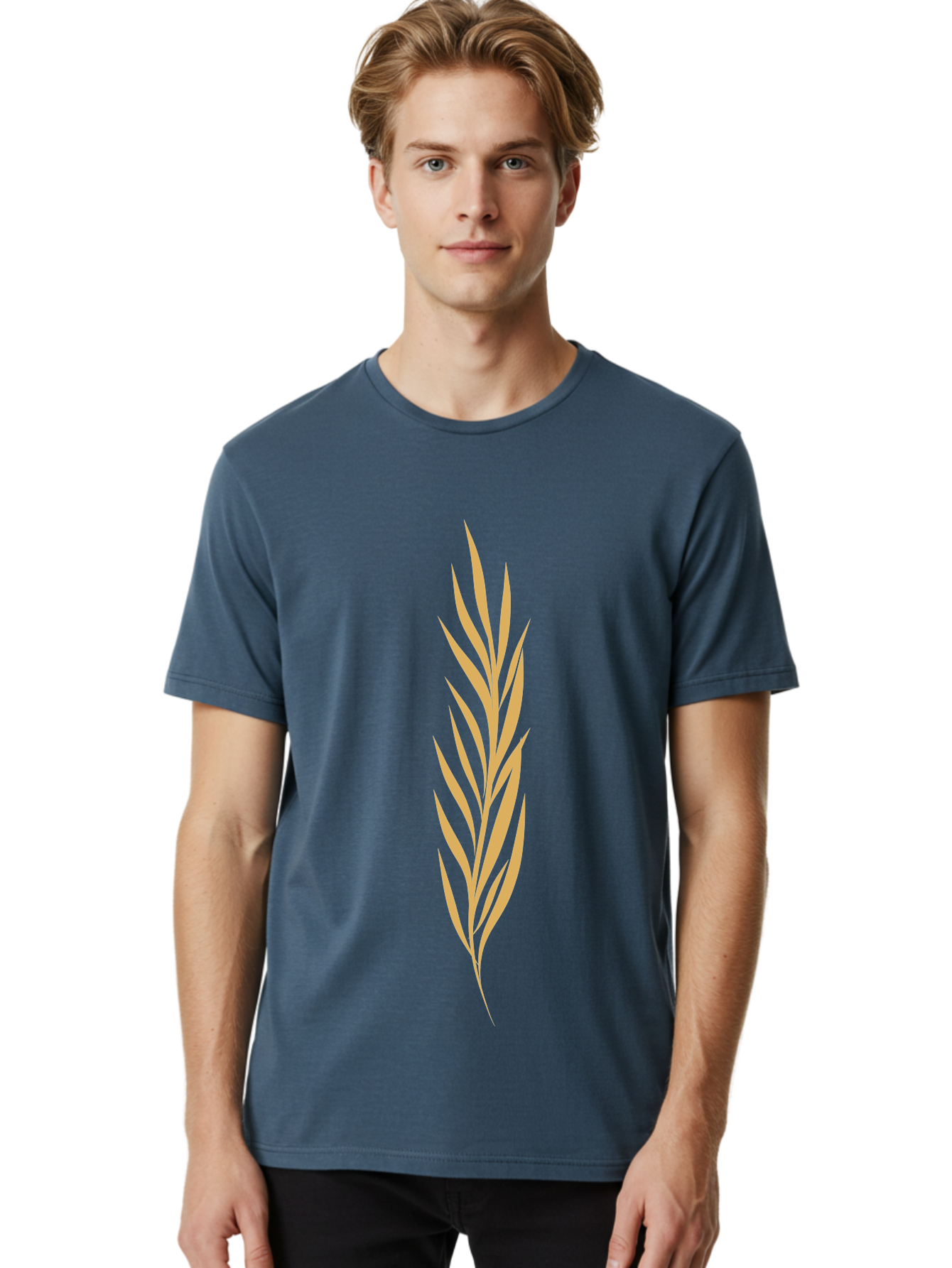 Wheat Men'S Graphic Tee, 100% Cotton, Comfortable Casual Summer Wear, Machine Washable, Palm Frond, Tropical Leaf, Minimalist Design, Simple Graphics, Beige Colors, Symmetrical Shape, Abstract Art Aae061 6
