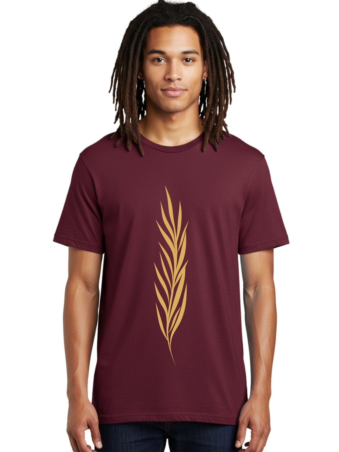 Wheat Men'S Graphic Tee, 100% Cotton, Comfortable Casual Summer Wear, Machine Washable, Palm Frond, Tropical Leaf, Minimalist Design, Simple Graphics, Beige Colors, Symmetrical Shape, Abstract Art Aae061 22