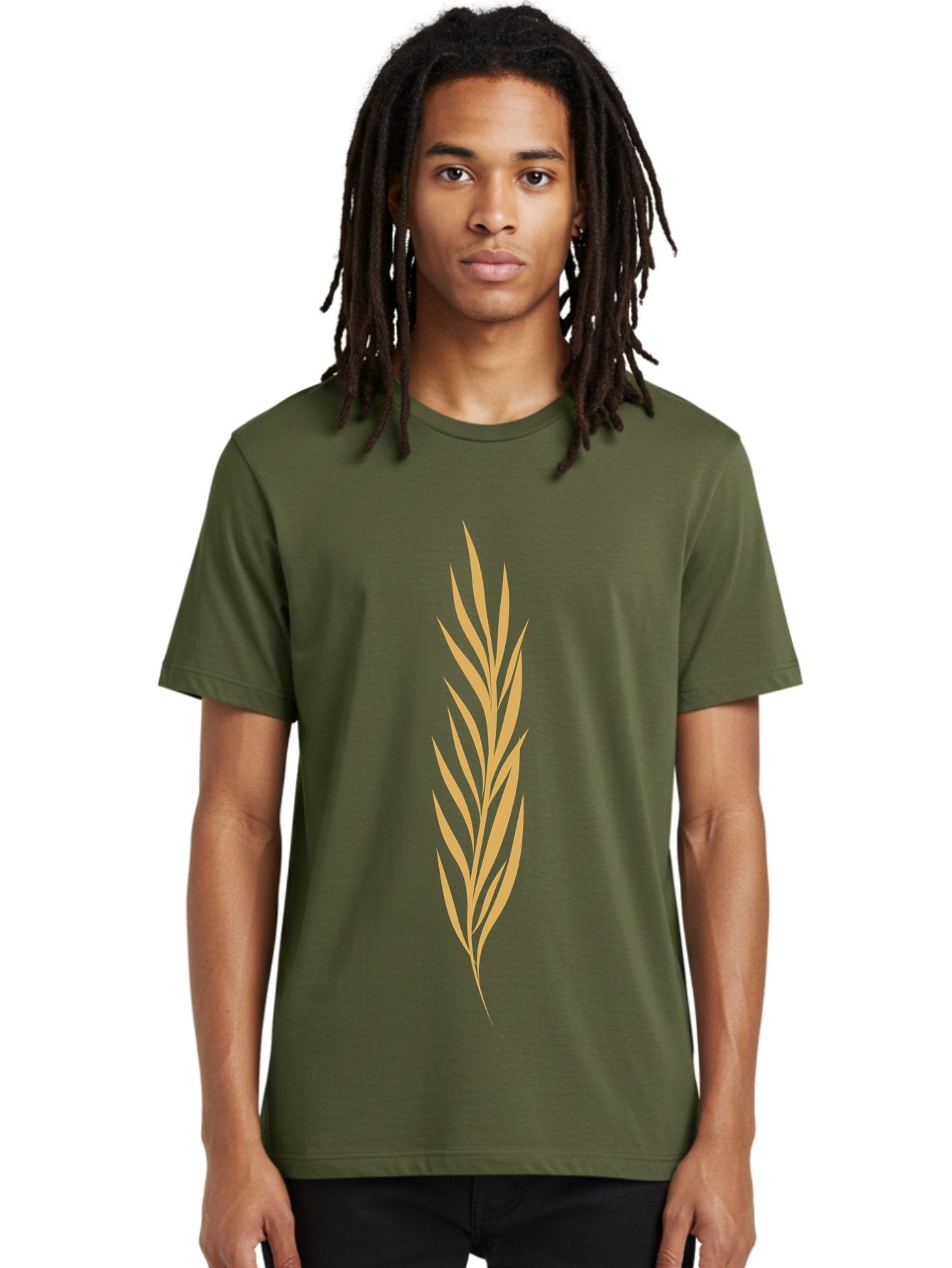 Wheat Men'S Graphic Tee, 100% Cotton, Comfortable Casual Summer Wear, Machine Washable, Palm Frond, Tropical Leaf, Minimalist Design, Simple Graphics, Beige Colors, Symmetrical Shape, Abstract Art Aae061 19