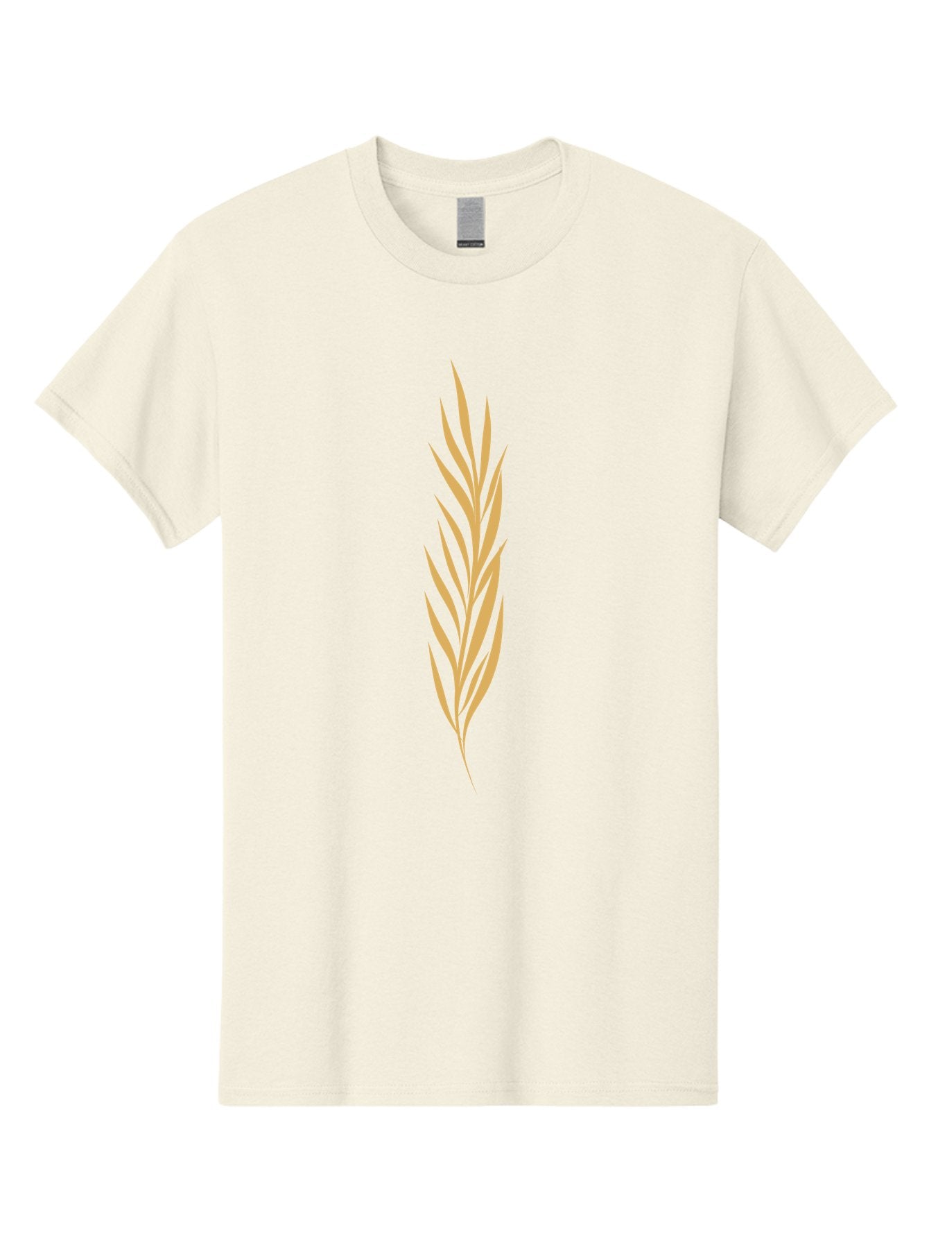 Wheat Men'S Graphic Tee, 100% Cotton, Comfortable Casual Summer Wear, Machine Washable, Palm Frond, Tropical Leaf, Minimalist Design, Simple Graphics, Beige Colors, Symmetrical Shape, Abstract Art Aae061