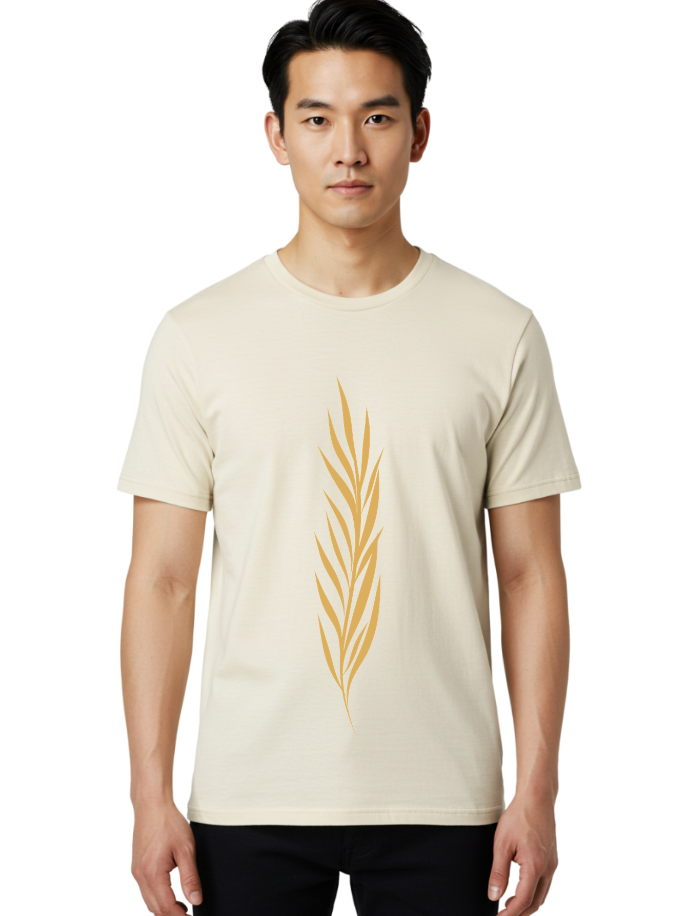 Wheat Men'S Graphic Tee, 100% Cotton, Comfortable Casual Summer Wear, Machine Washable, Palm Frond, Tropical Leaf, Minimalist Design, Simple Graphics, Beige Colors, Symmetrical Shape, Abstract Art Aae061 20